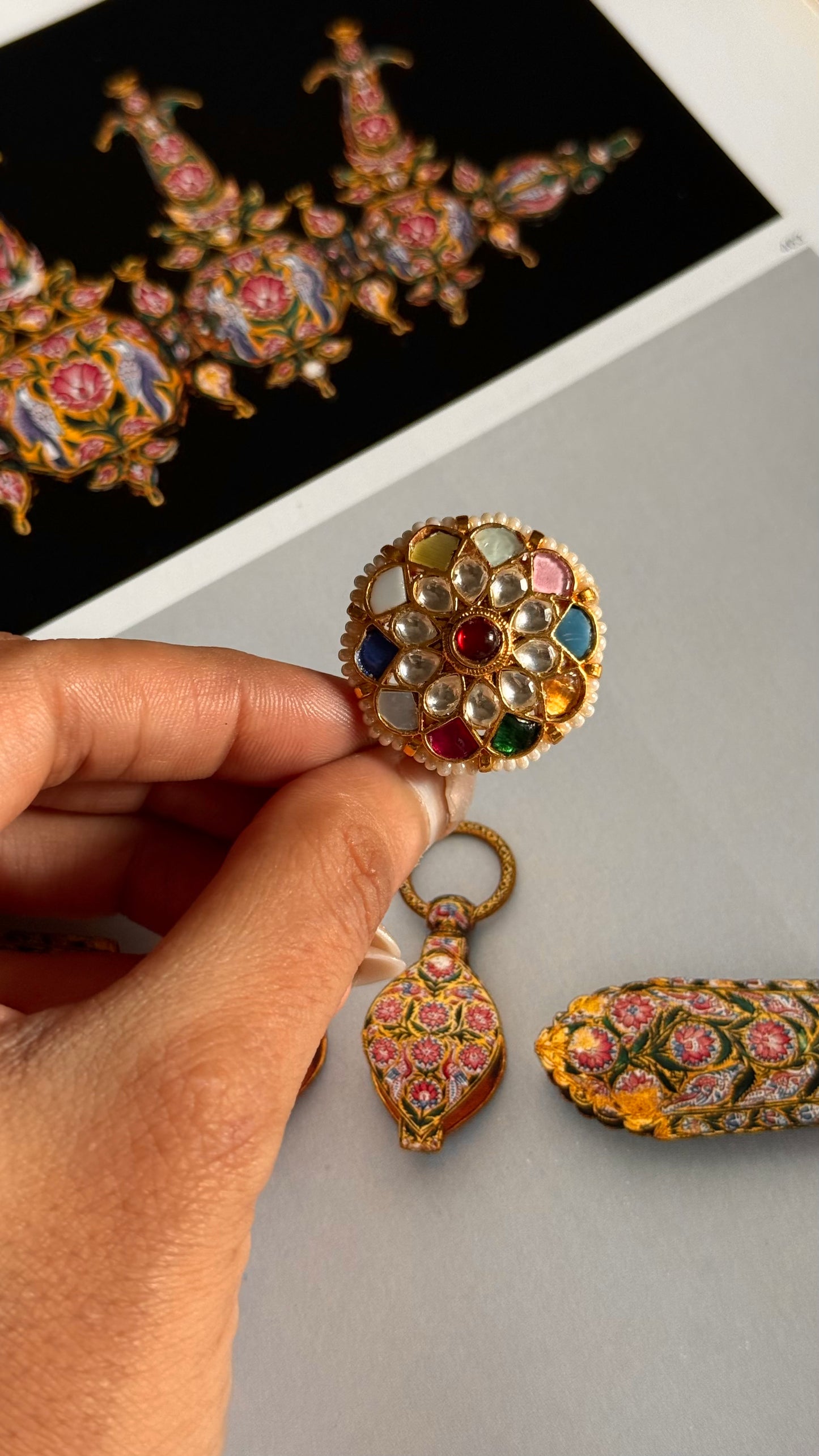 Paachi Navratna heritage kundan adjustable ring