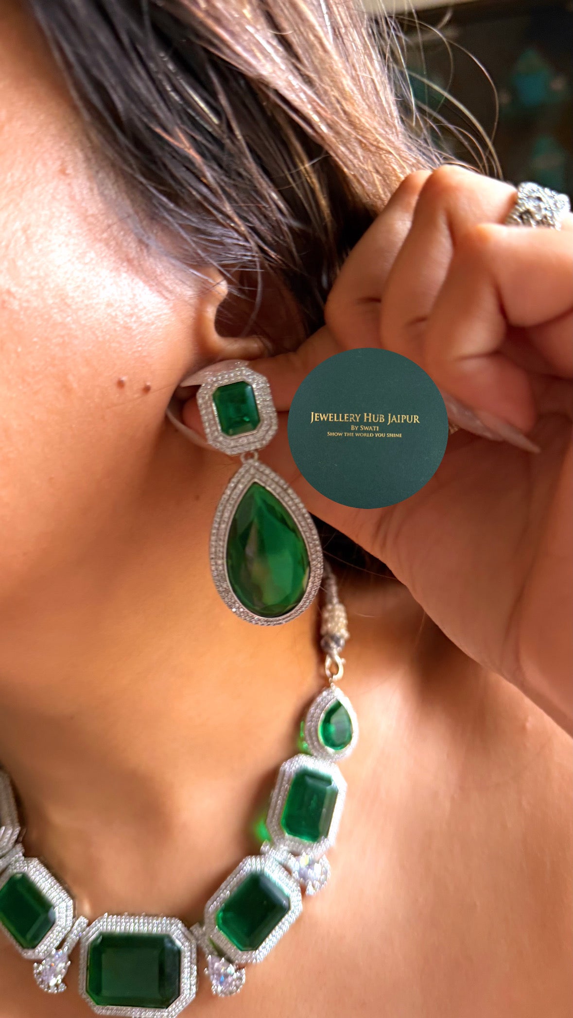 Emerald doublet with drop shape cocktail set