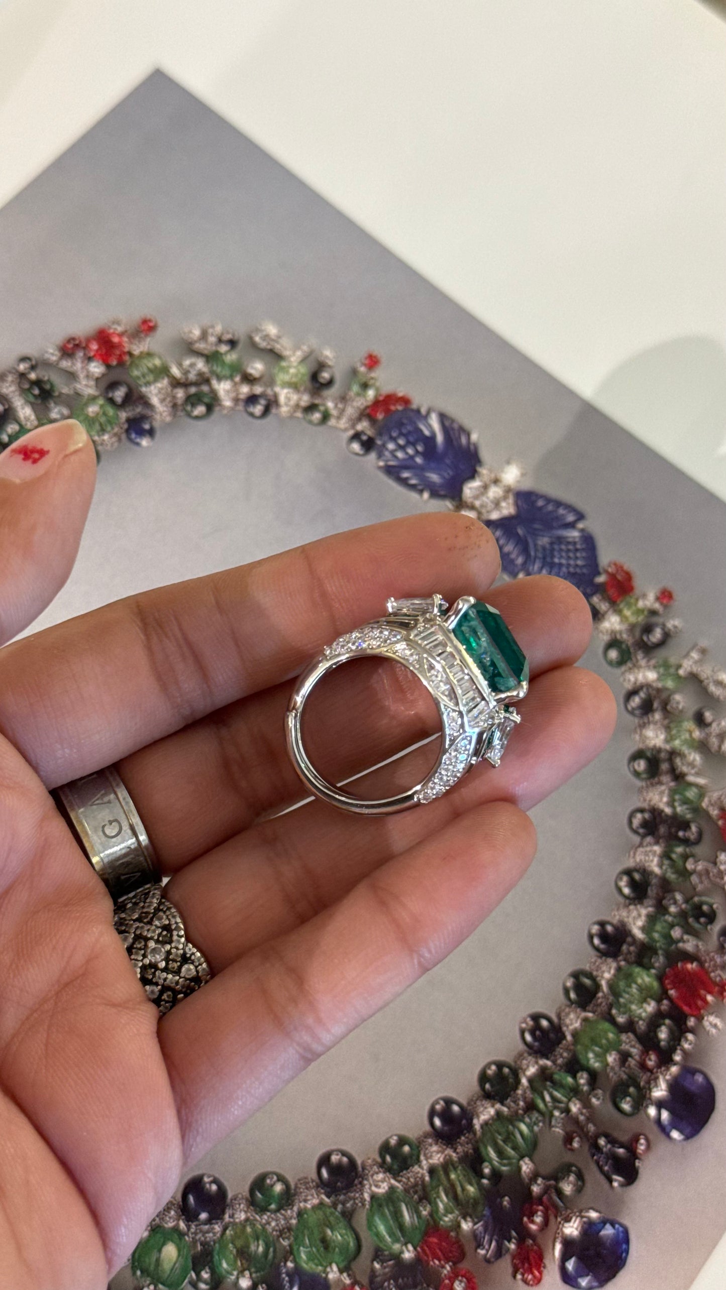 Emerald Enamel Diamond Ring