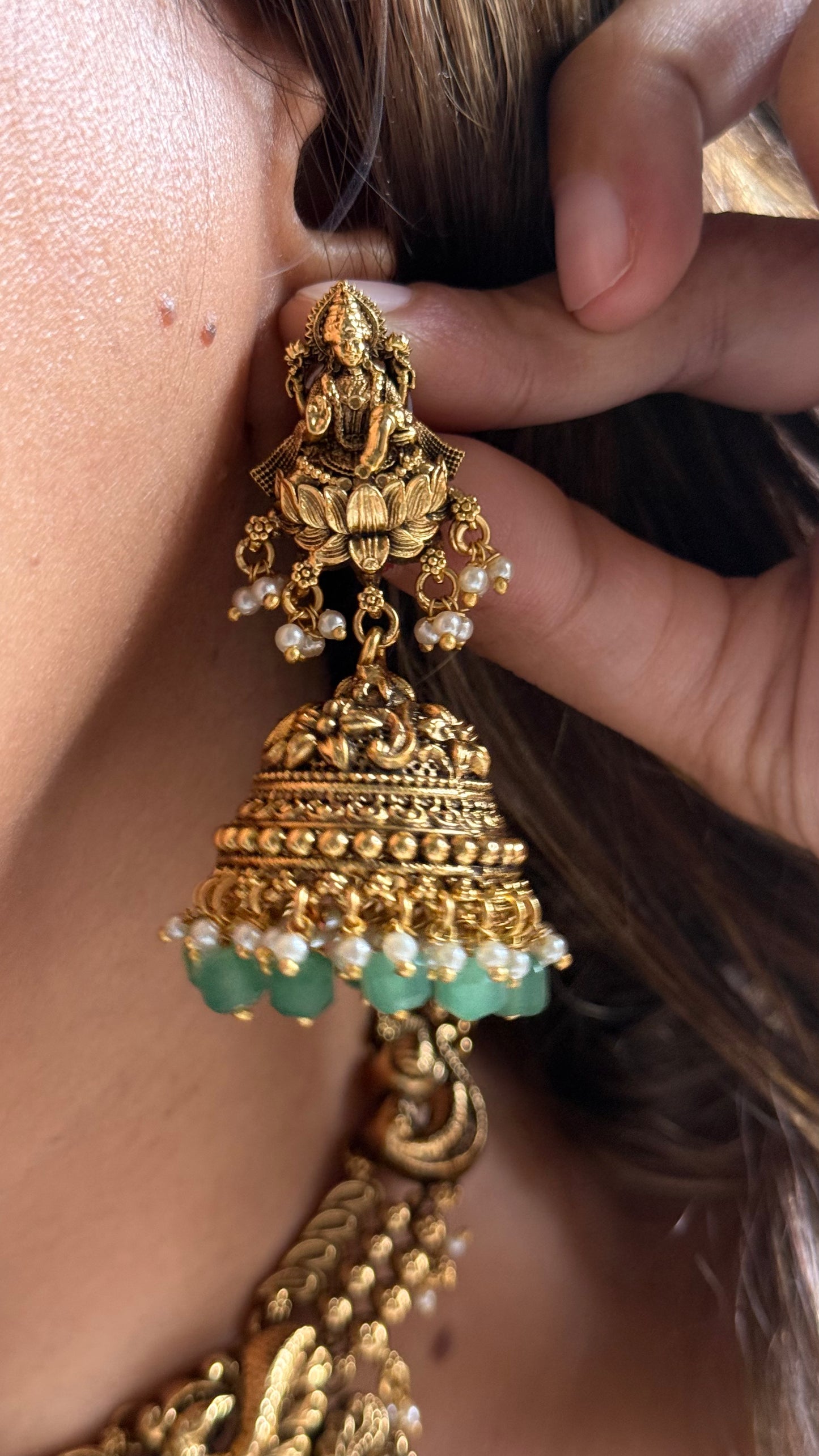 Goddess Laxmi Temple necklace with mint drop detailing