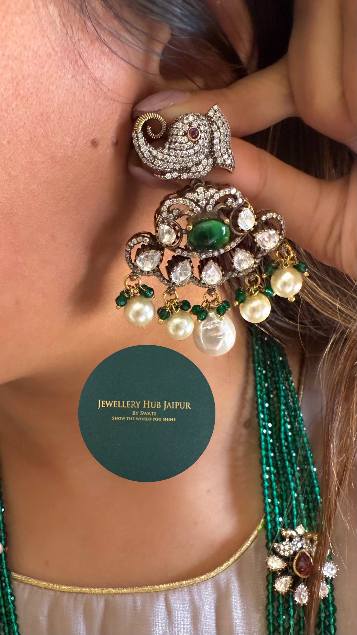 Parnavi Gajanand emerald & Ruby moissanite rani haar