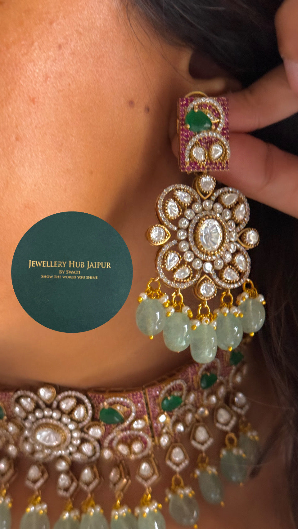 Rani pink & emerald Moissanite designer choker