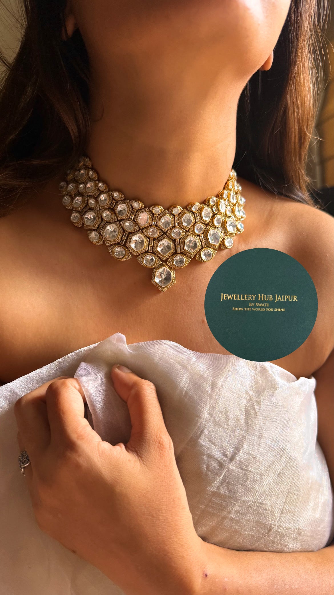 Moissanite uncut polki designer choker set