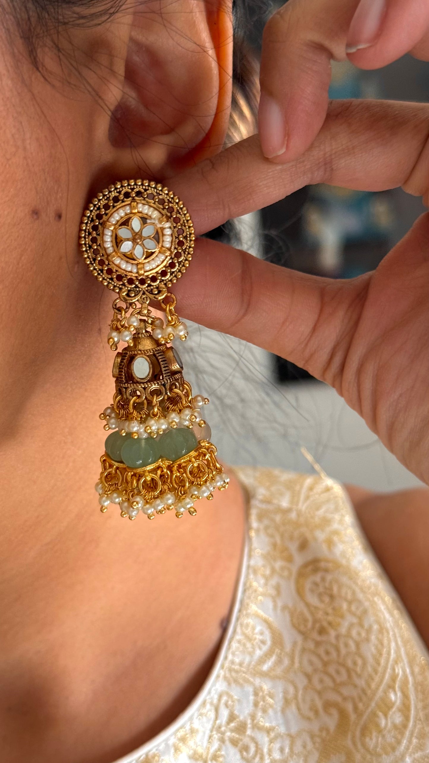 Heritage polki long rajwada mint long necklace