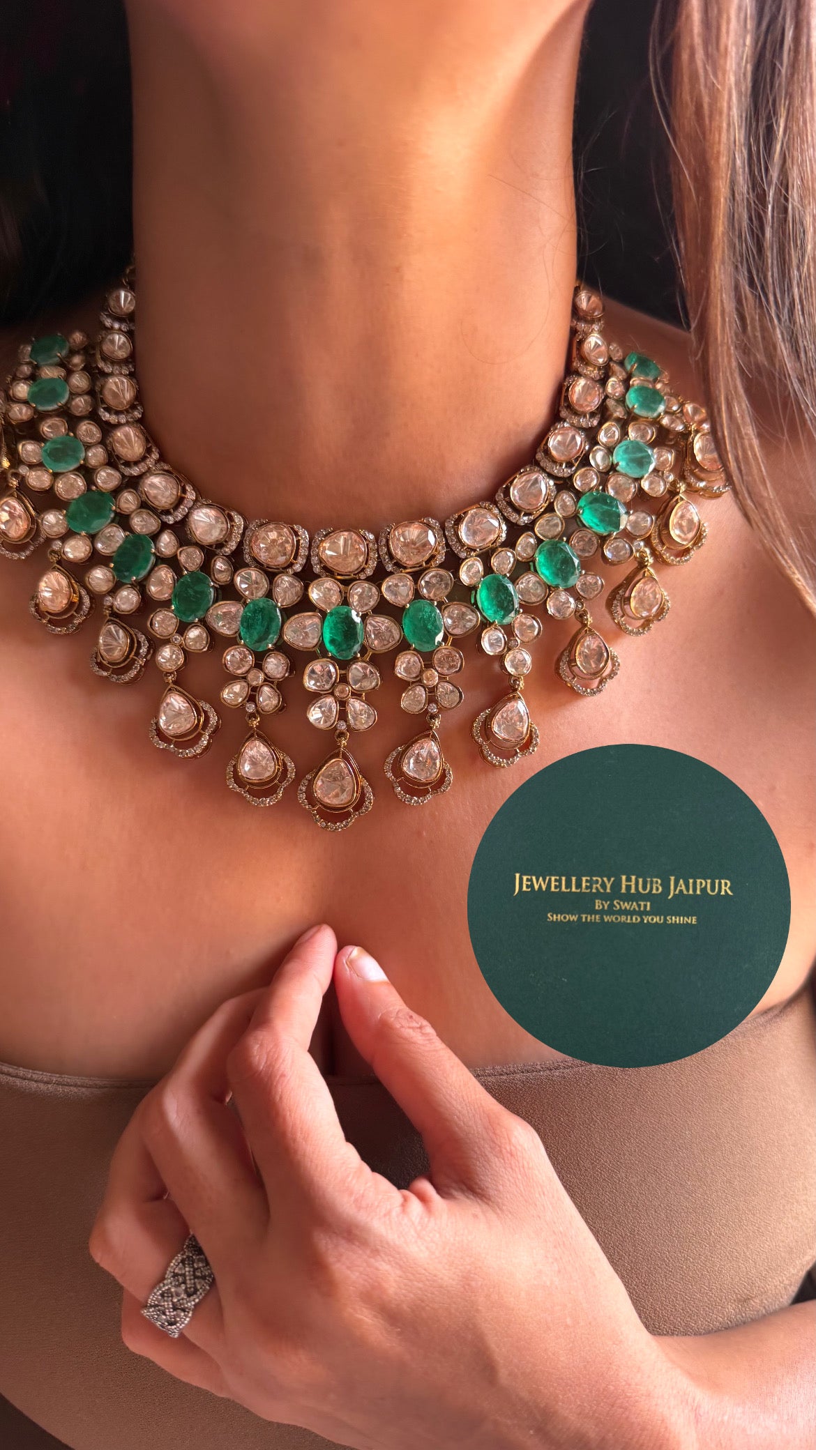 Mint doublet moissanite uncut polki collar set