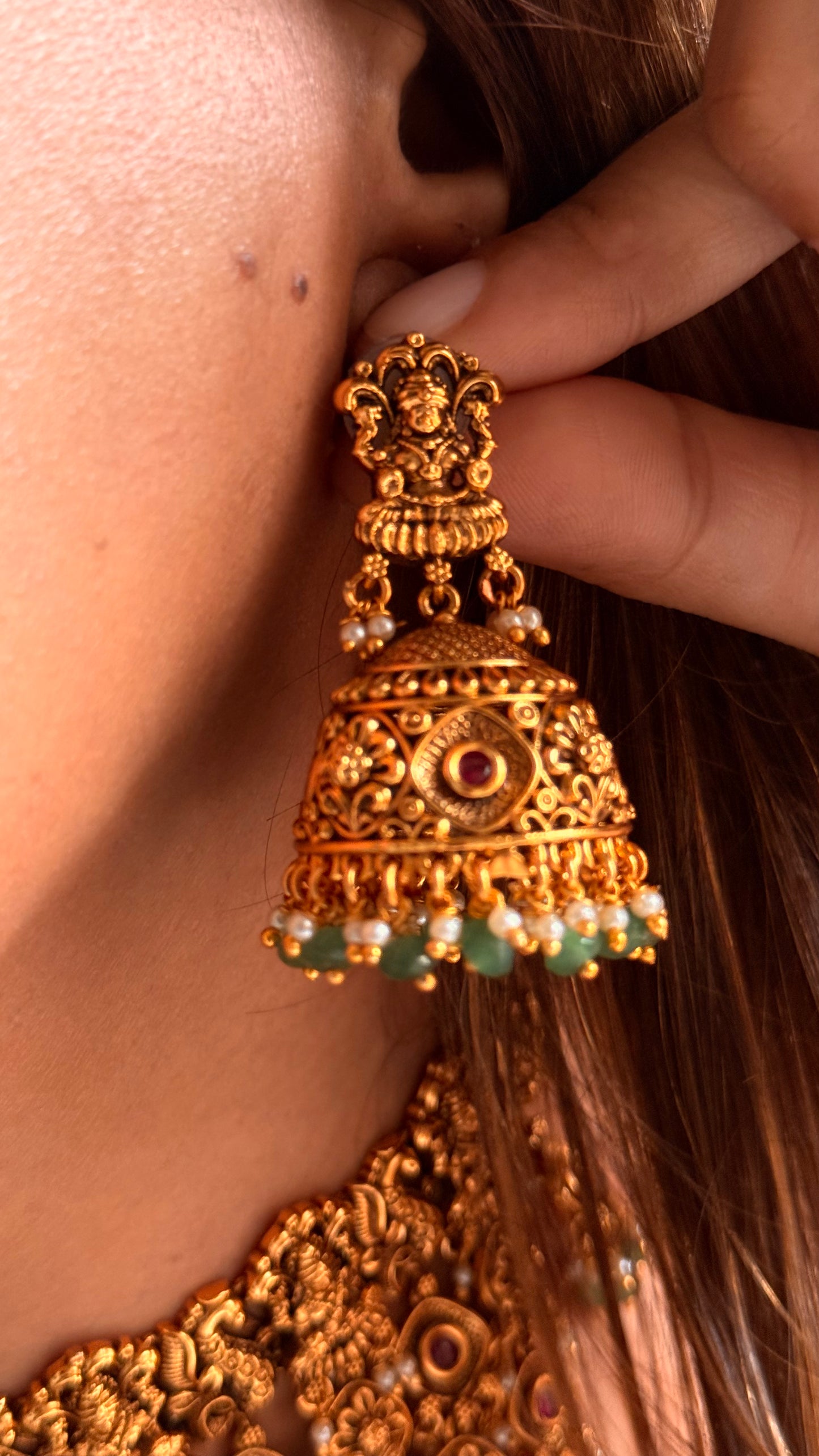 Goddess Laxmi inspired waterfall temple necklace