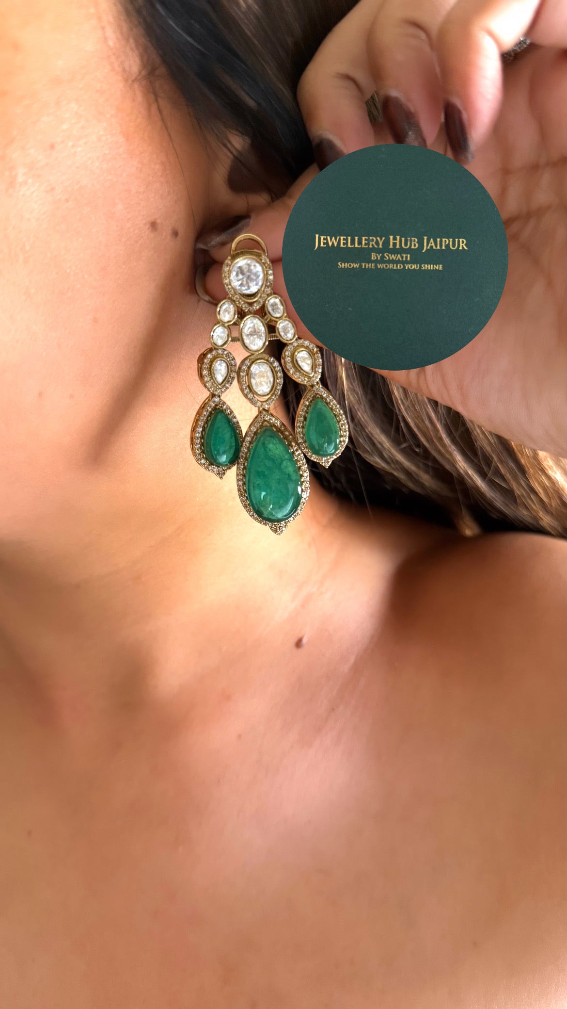 Emerald doublet leaf & moissanite set