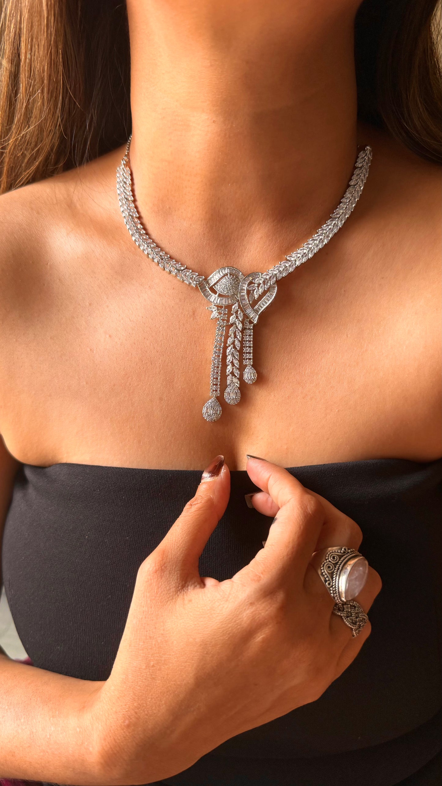 Peacock shape cz diamond necklace