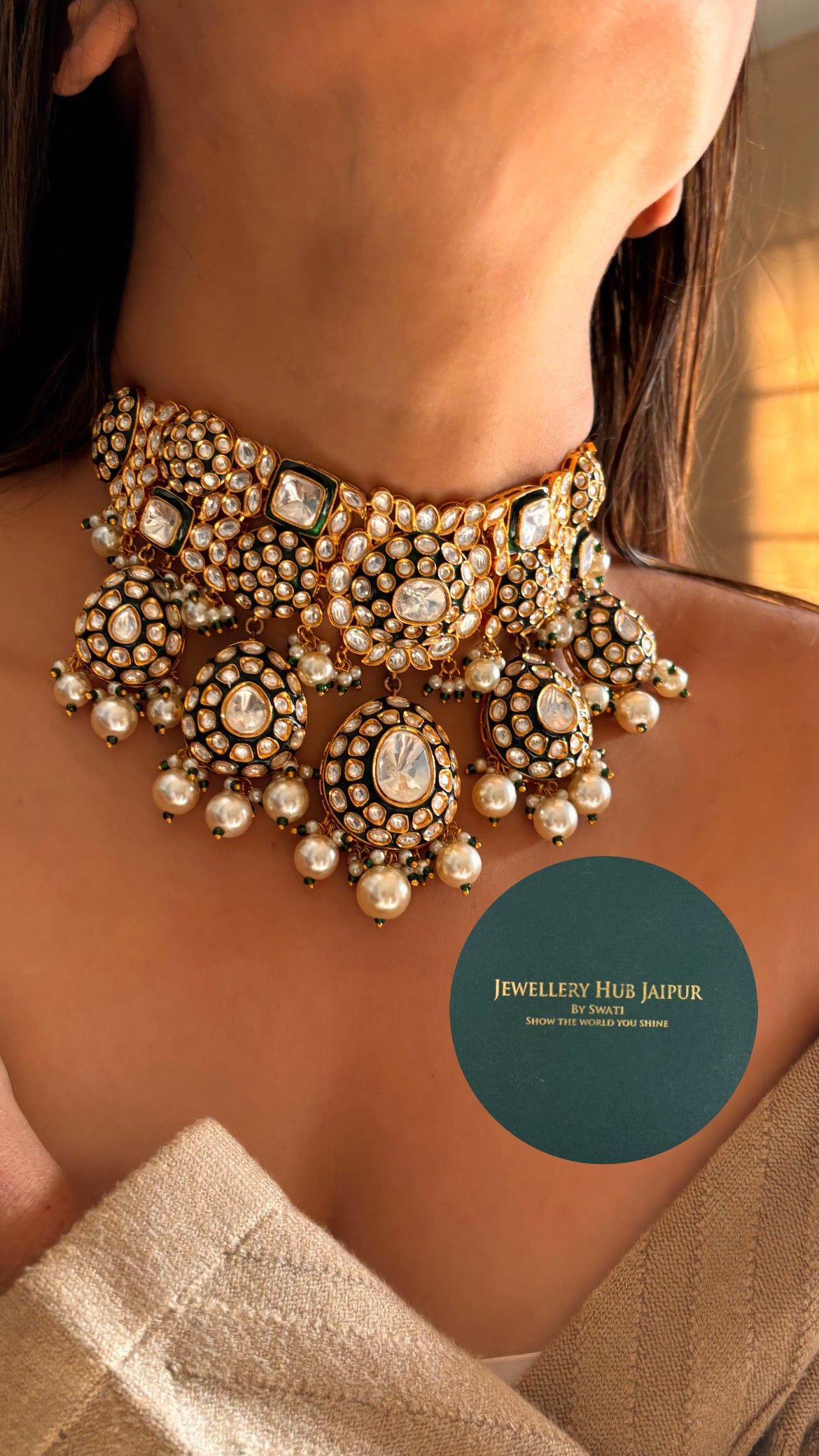 Meenakari polki pearl choker set