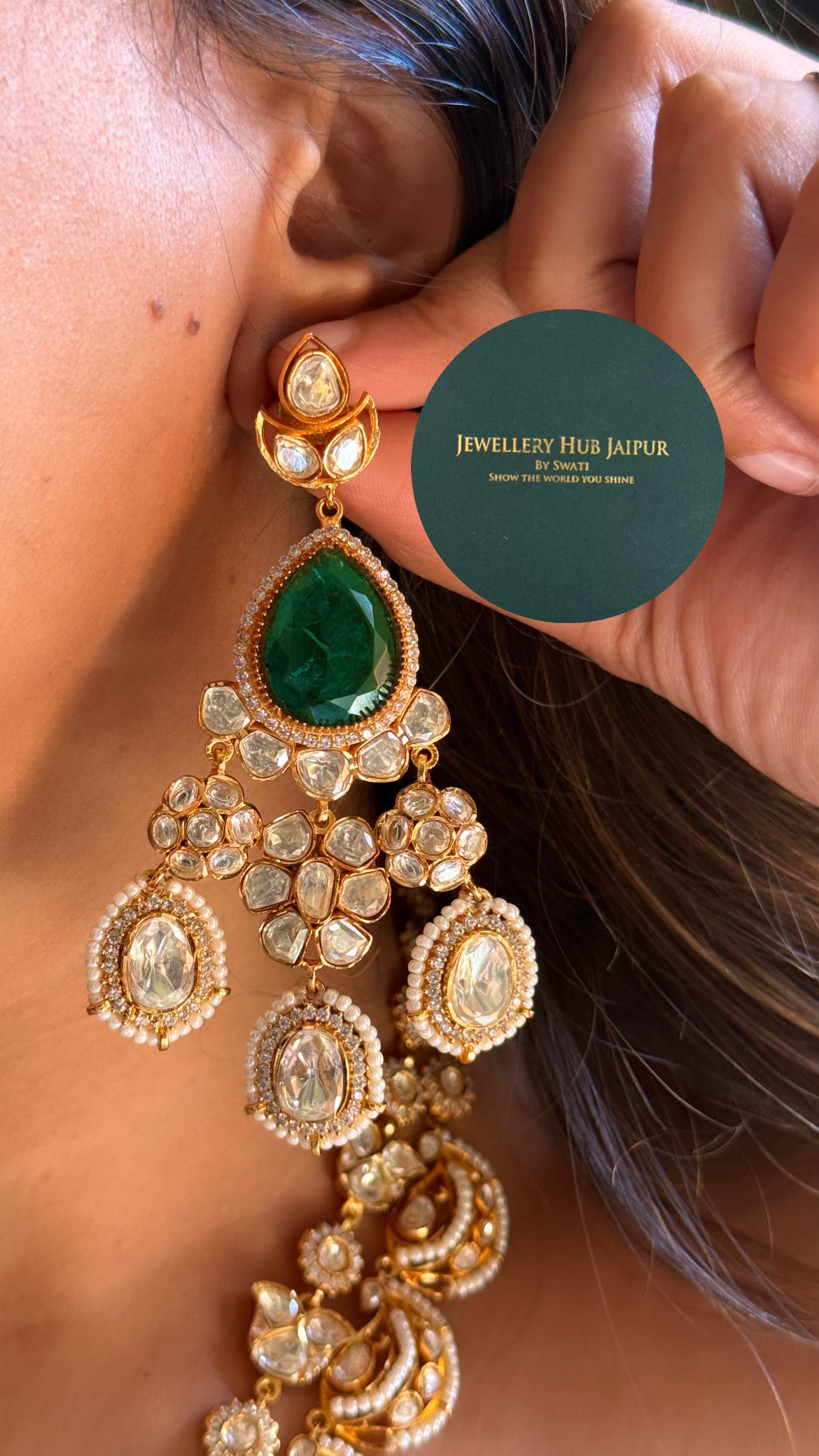 Real moissanite & emerald doublet with mint strawberry designer mid length set