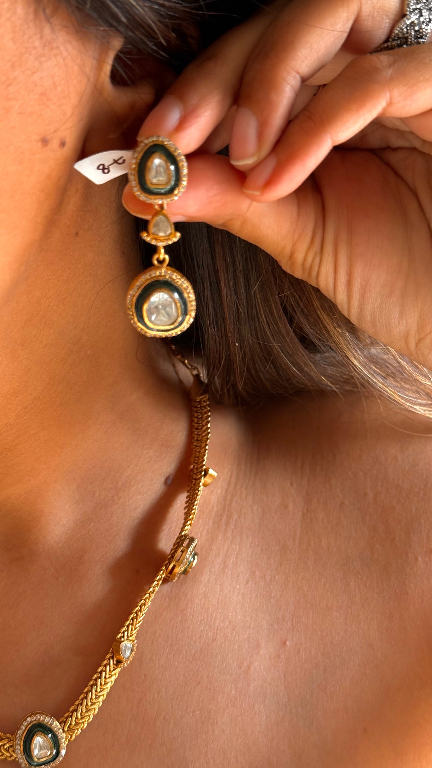 Emerald gold meenakari minimalist necklace