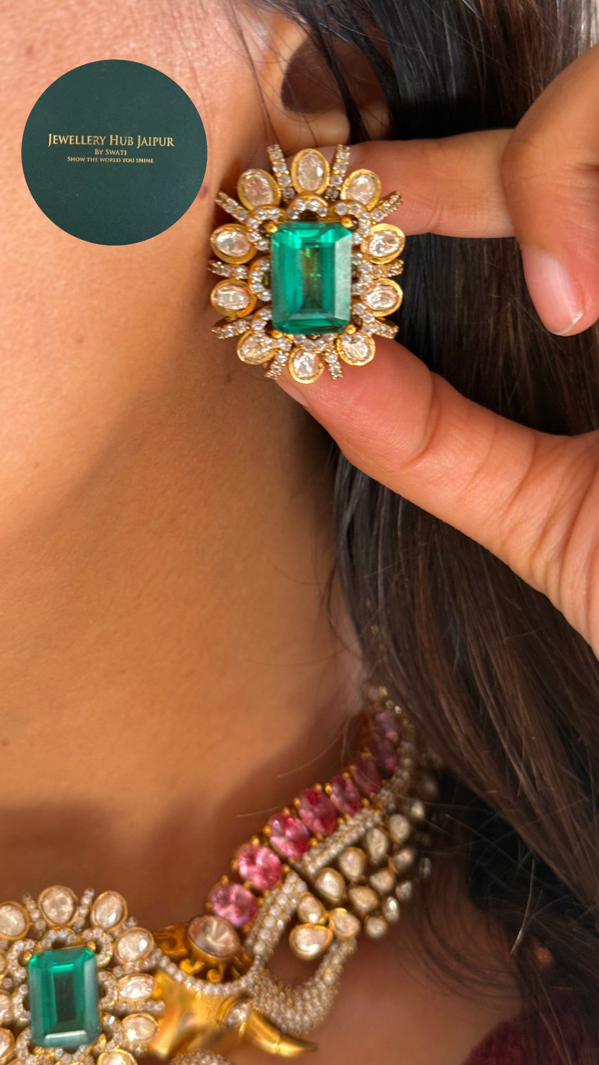 lord Ganesha ruby & emerald doublet necklace