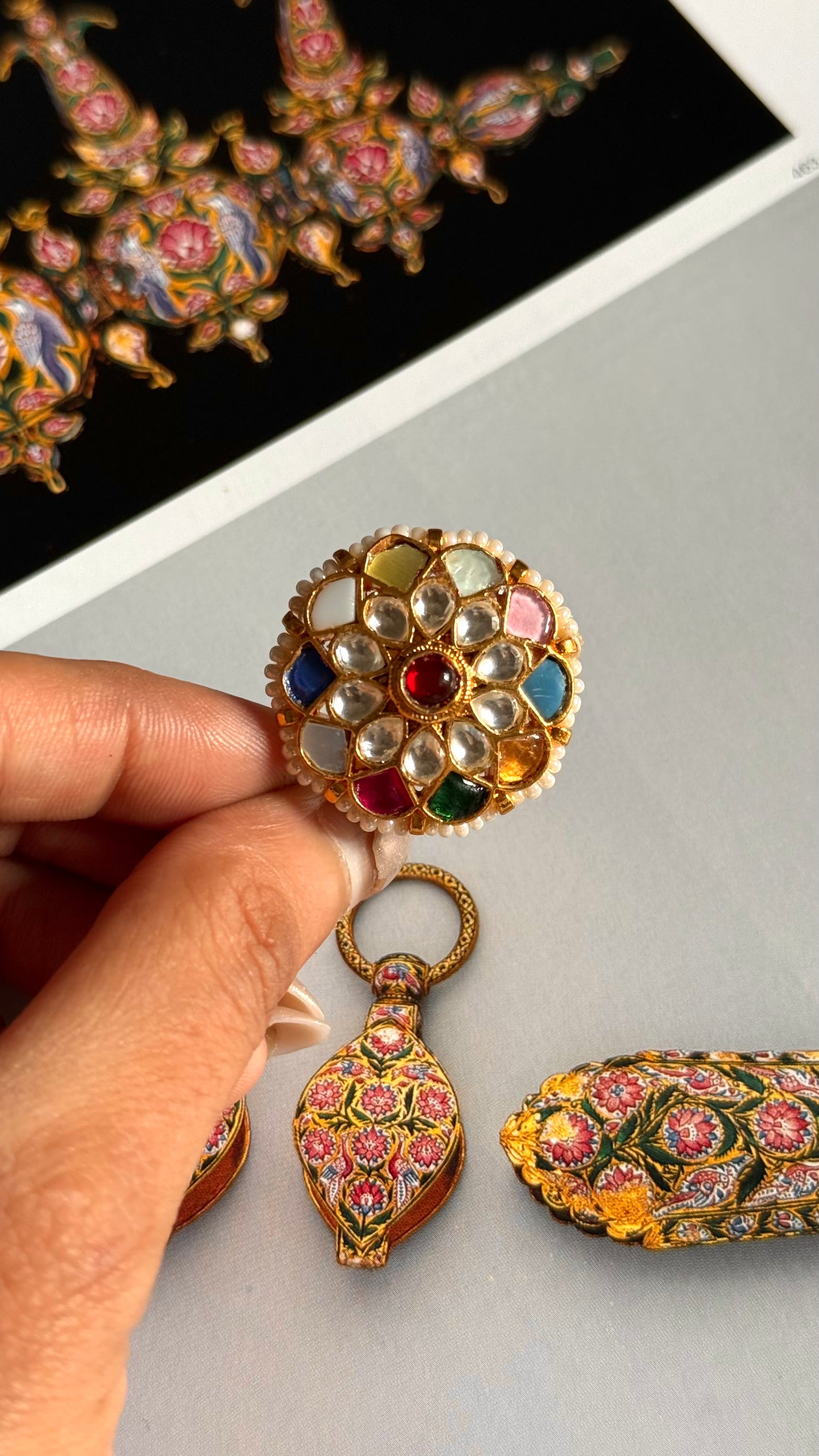 Paachi Navratna heritage kundan adjustable ring