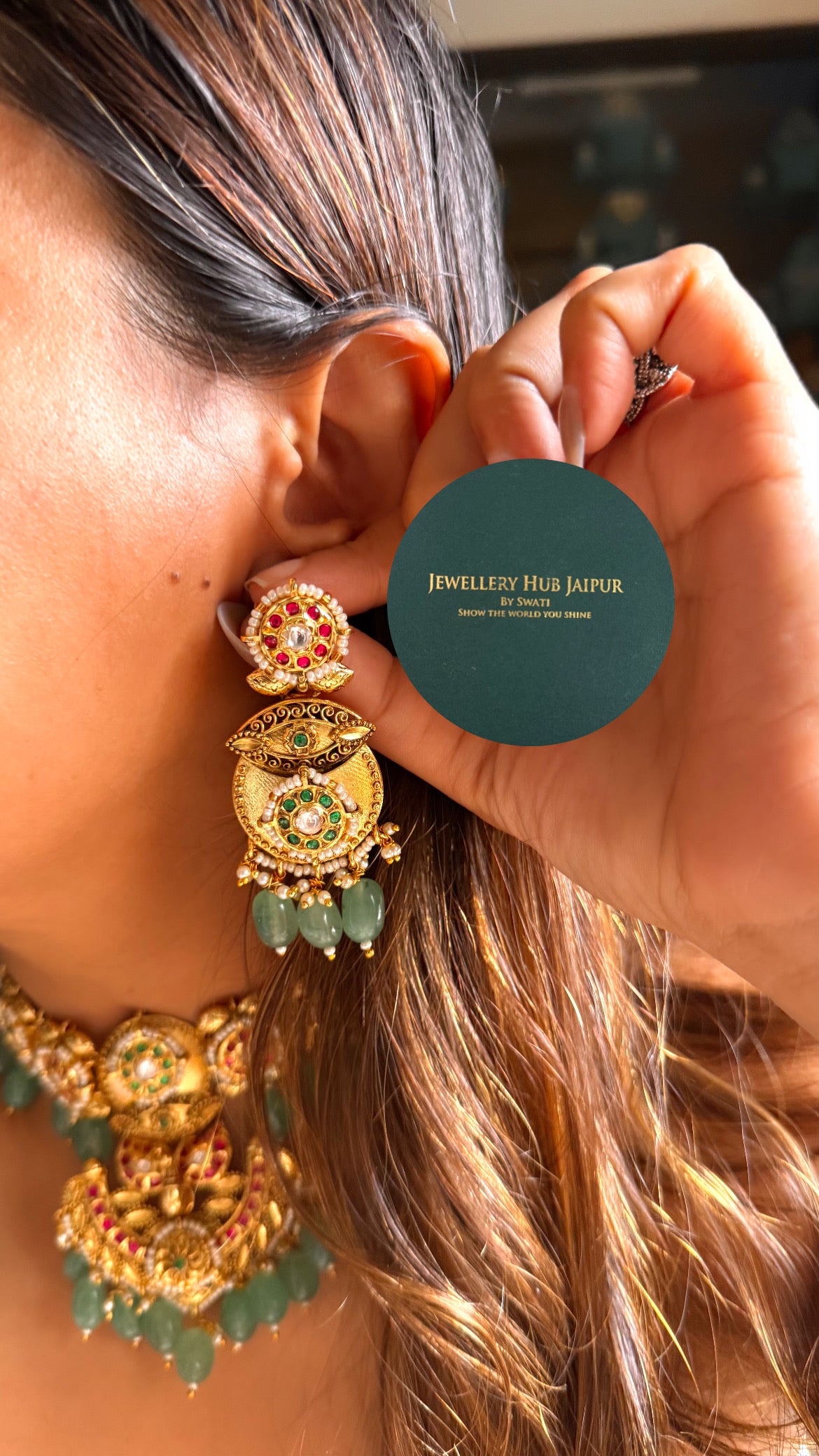 Rani pink & mint handmade rajwada gold choker