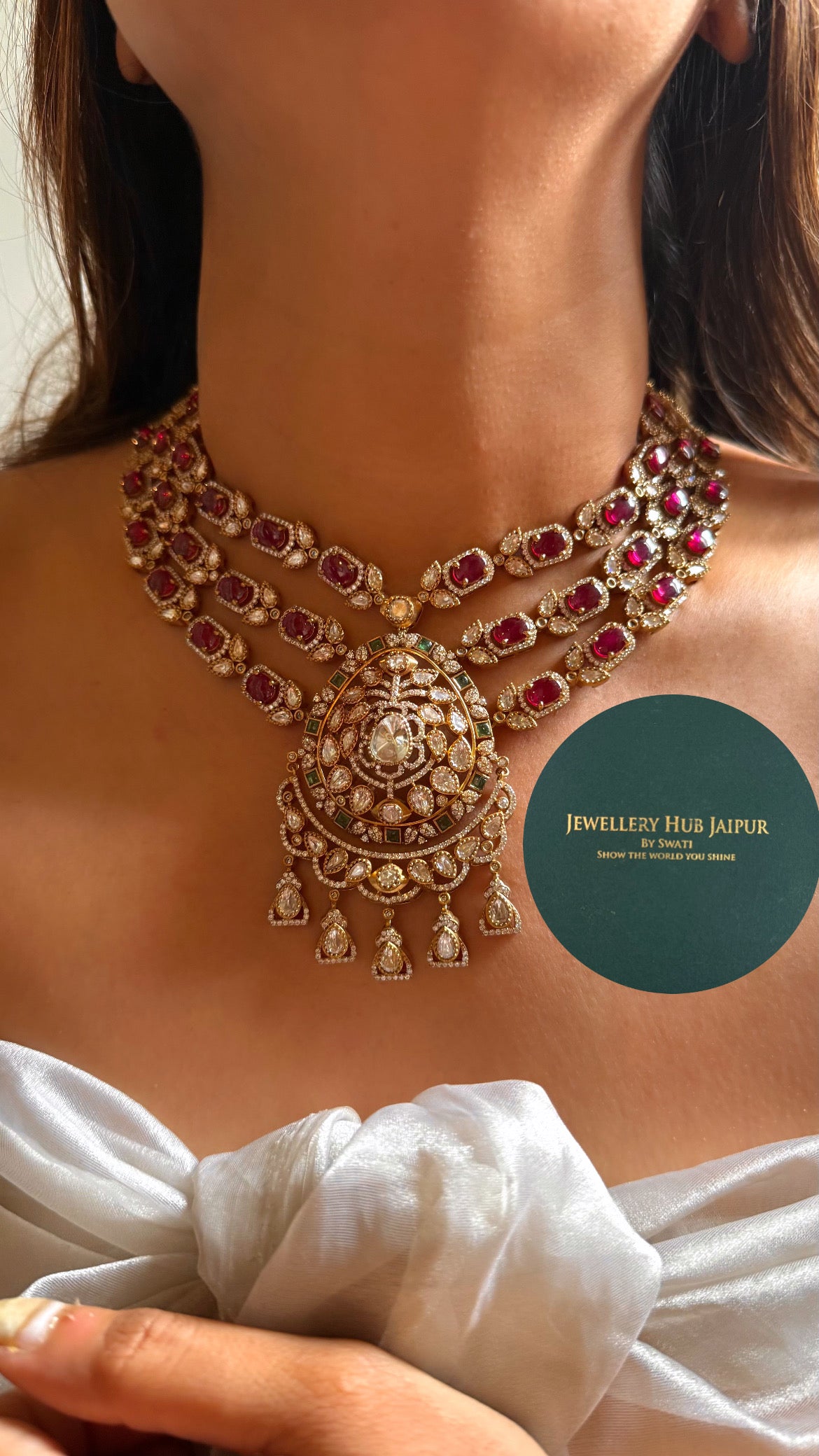 Mint doublet & rani pink moissanite bridal set