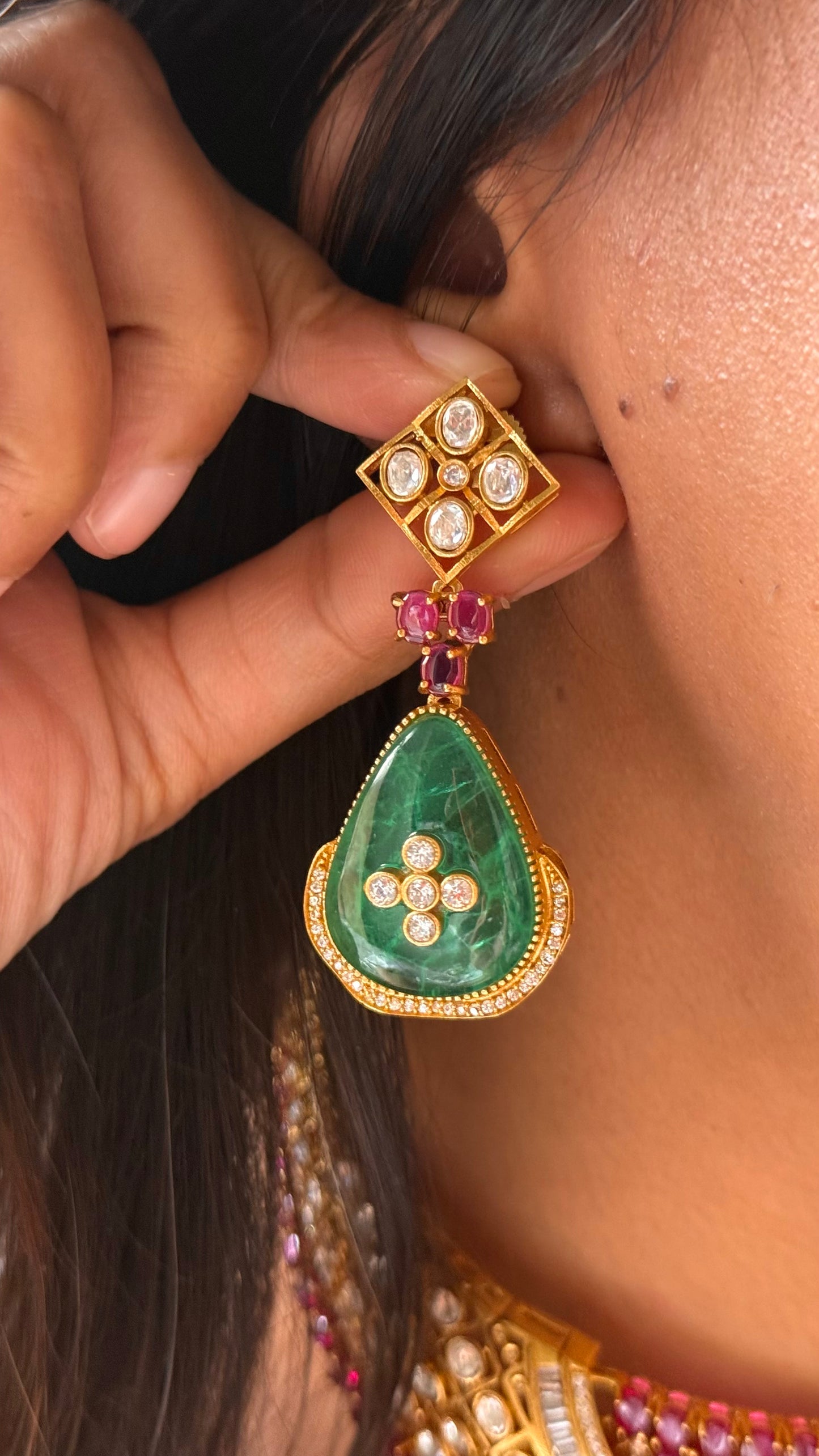 Emerald with Rani pink ruby cocktail necklace