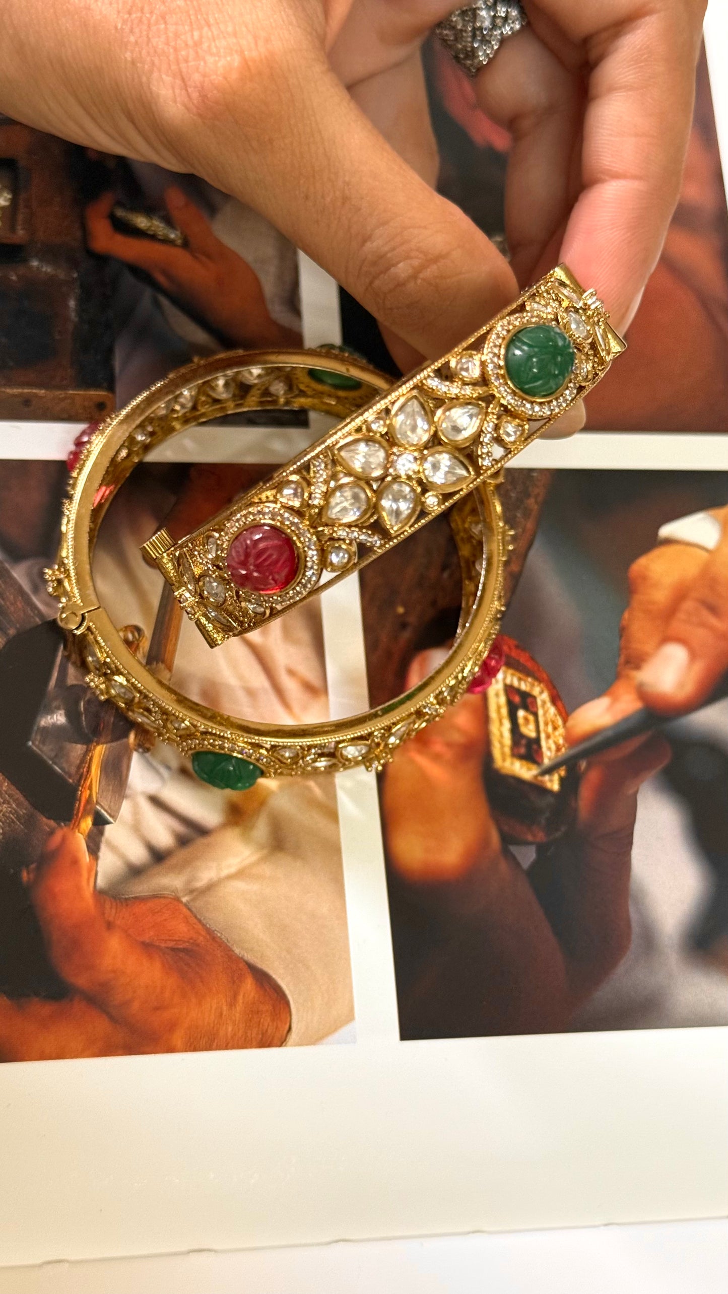 Ruby & emerald doublet moissanite openable bangle