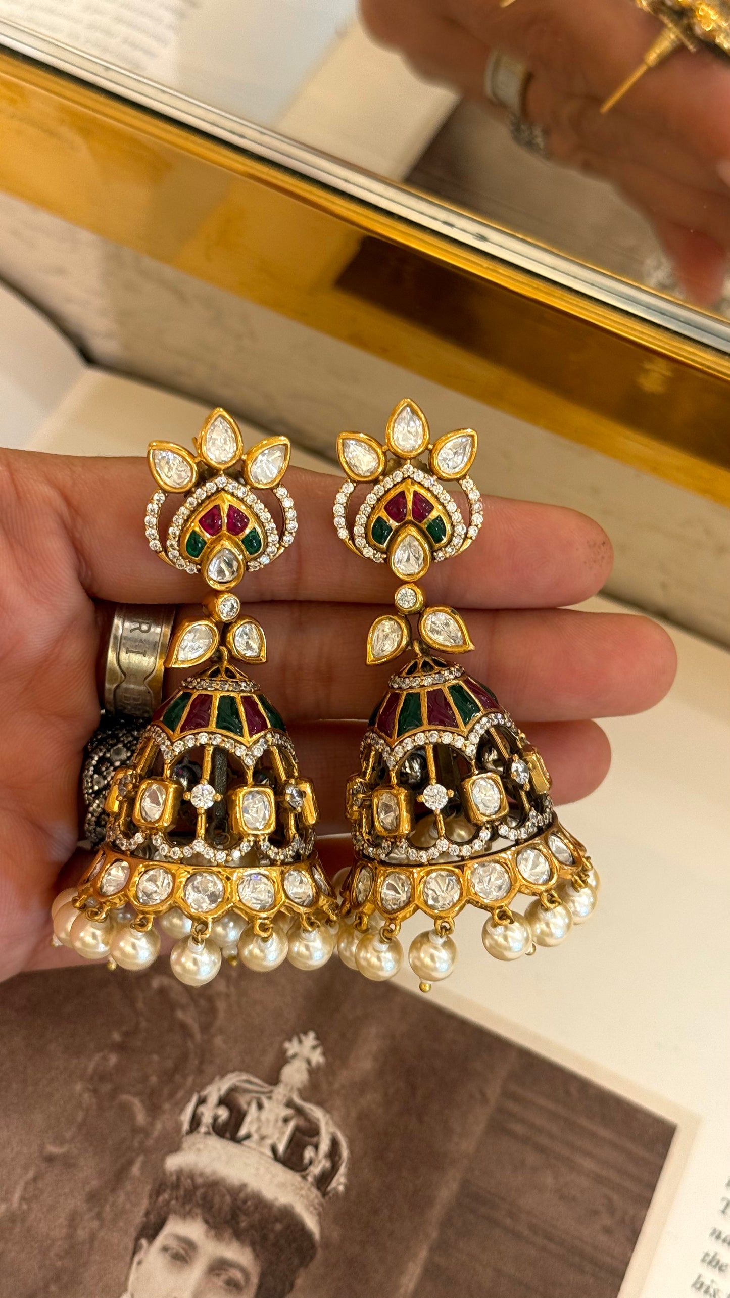 Emerald & Runh takkar moissanite jhumki