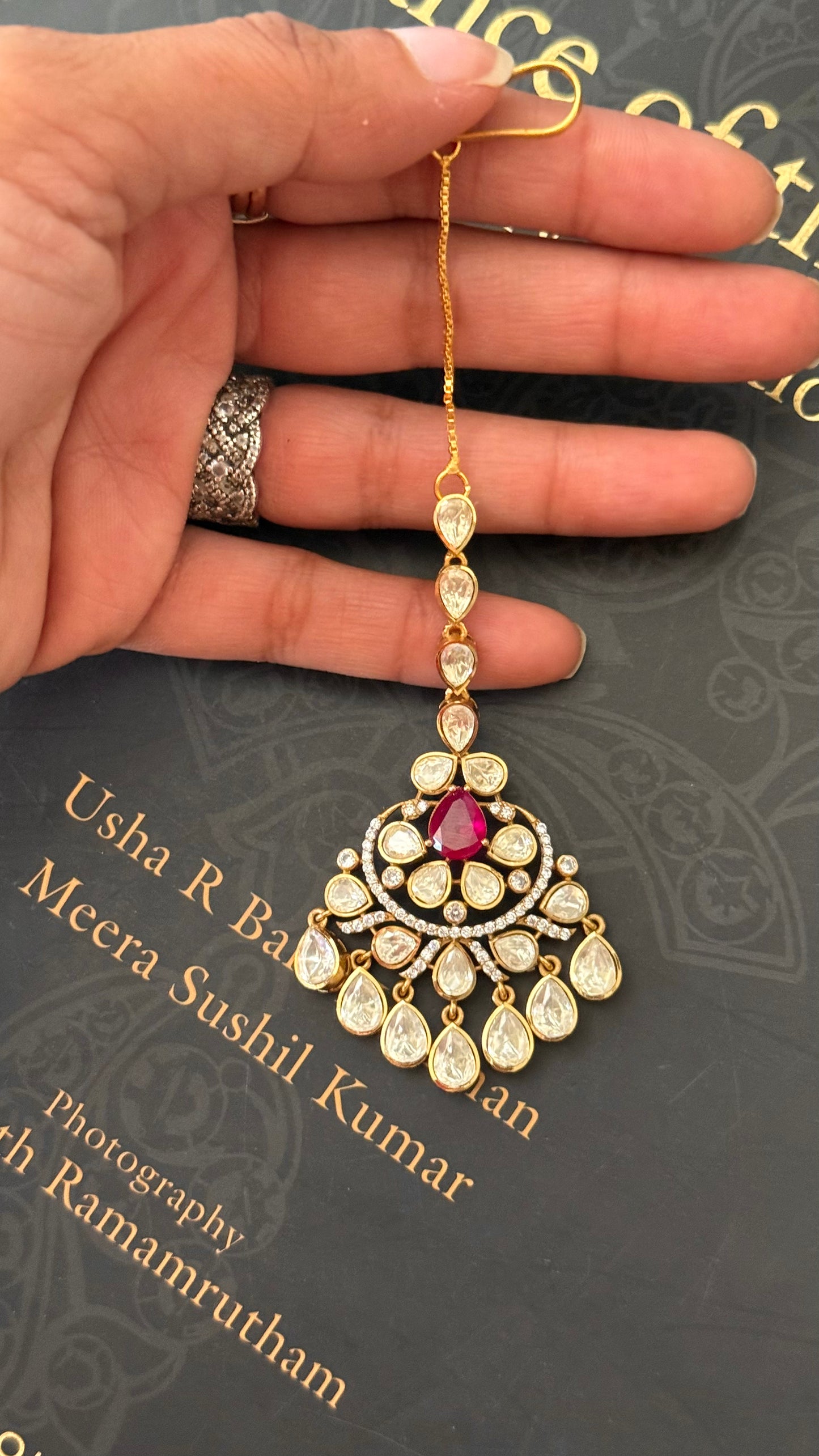 Ruby moissanite peeli polki maangtikka