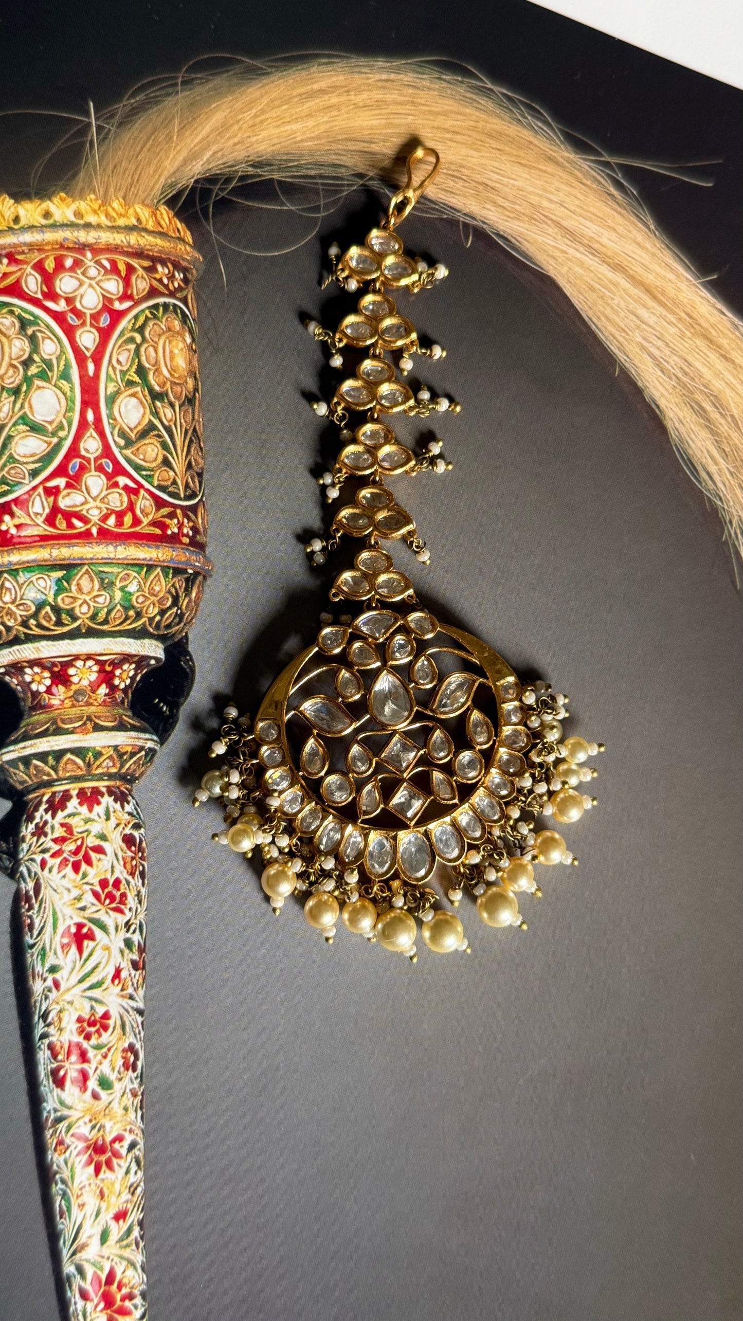 Golden moissanite maangtika