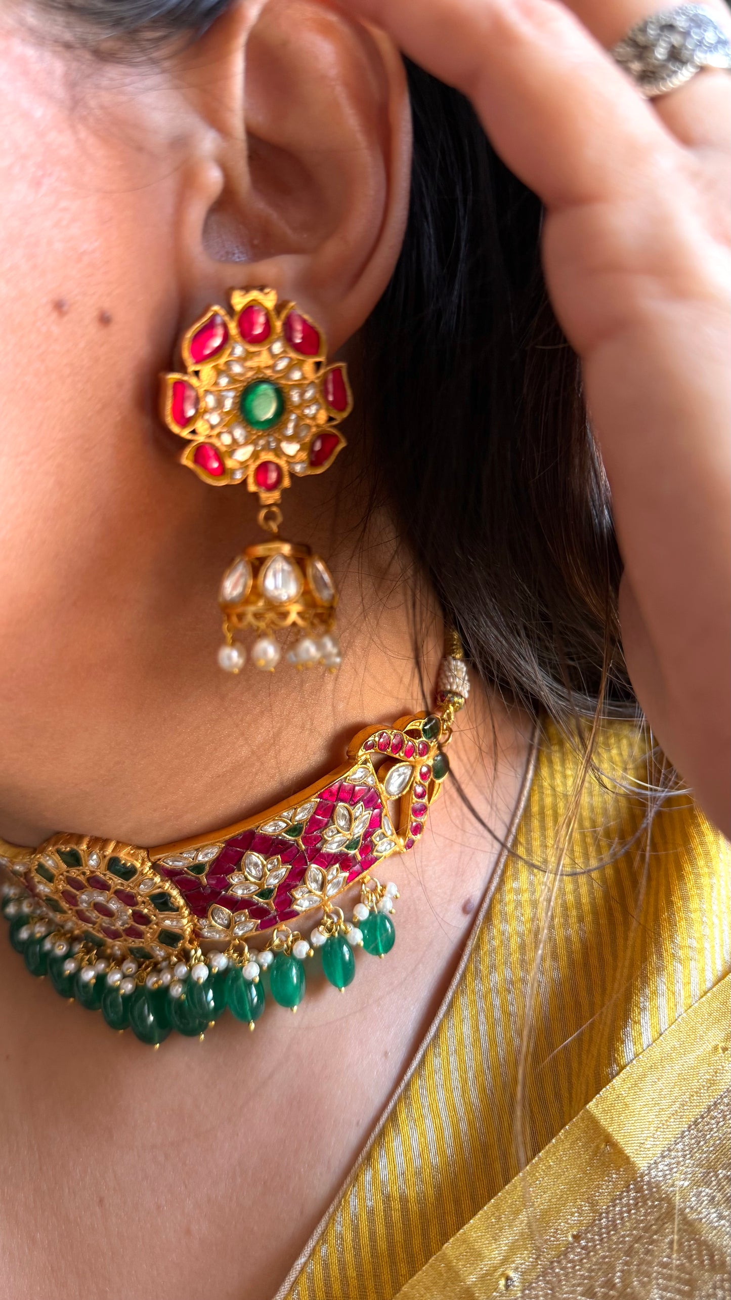 Handmade paachi Kundan jaadau Rani pink choker