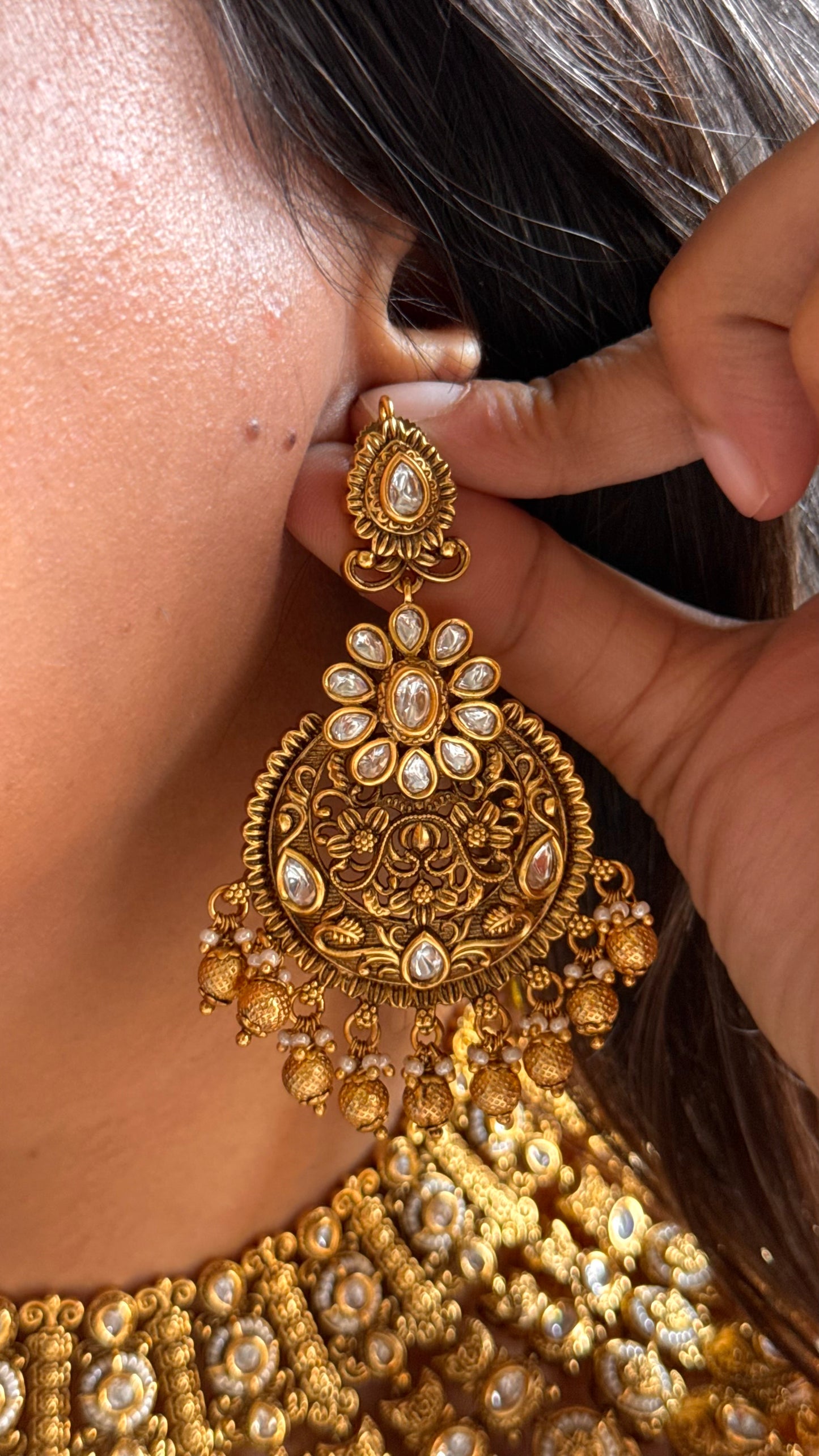 Peacock inspired with gold drops bridal Necklace