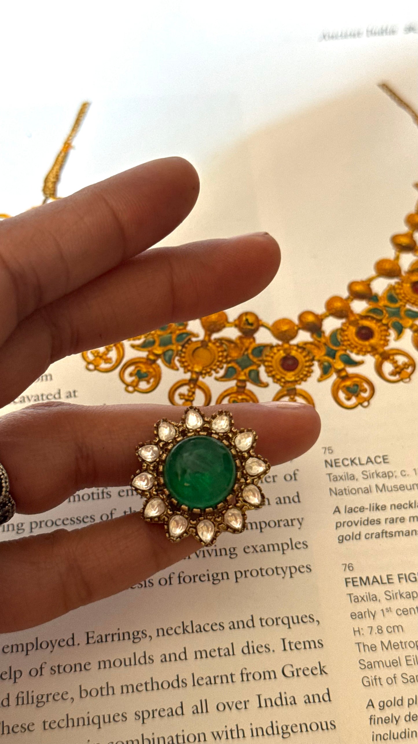 Emerald moissanite floral adjustable M ring