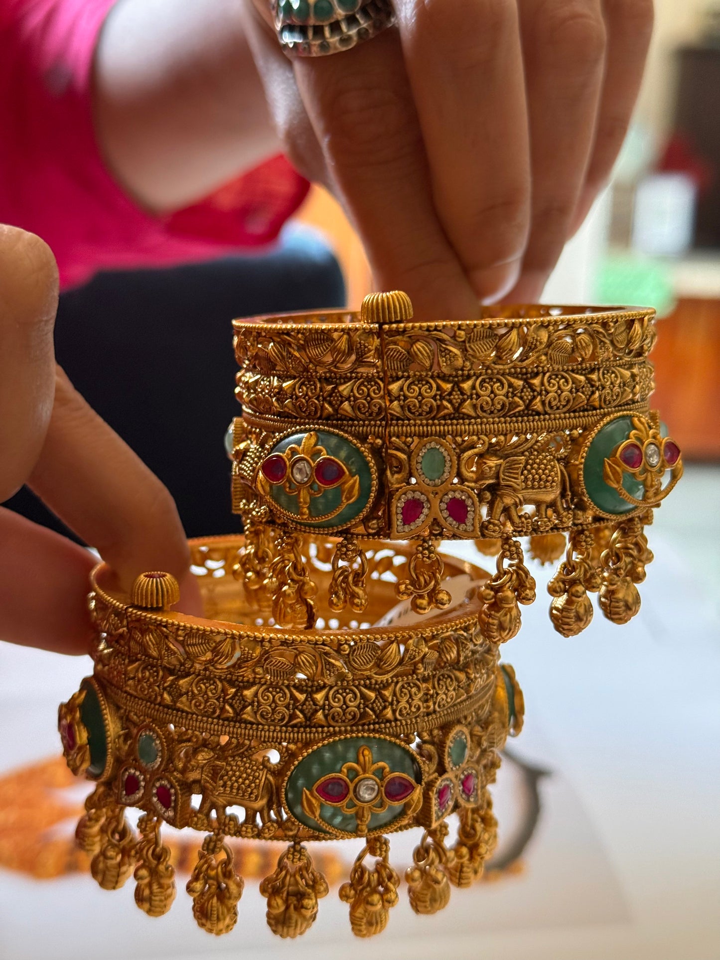 Mint rajwada Kada with ghungroo bangles