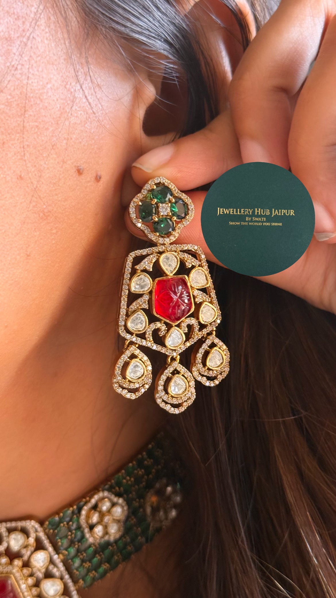 Ruby doublet & emerald moissanite uncut polki choker set
