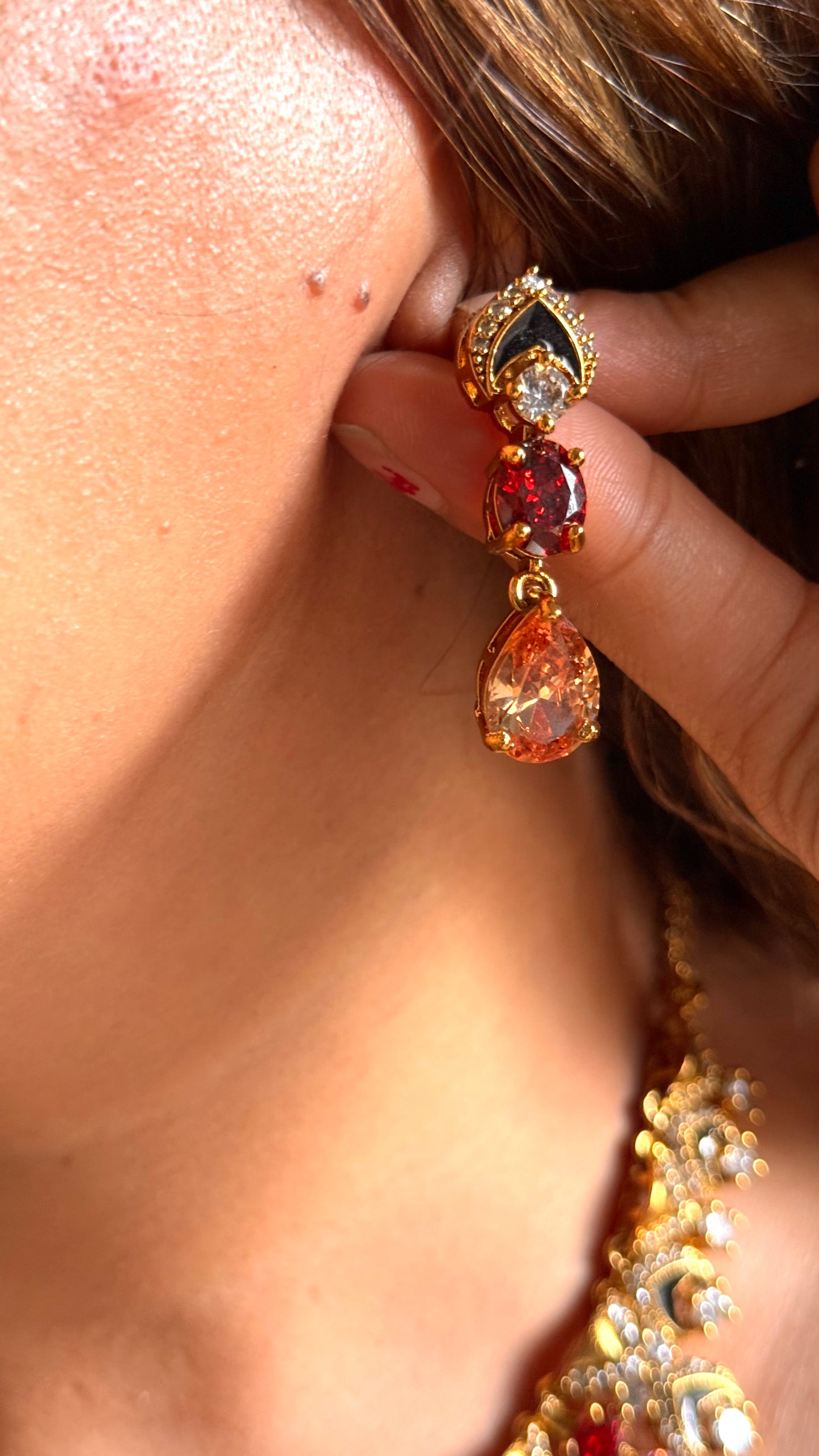 Tangerine mixed polki necklace set
