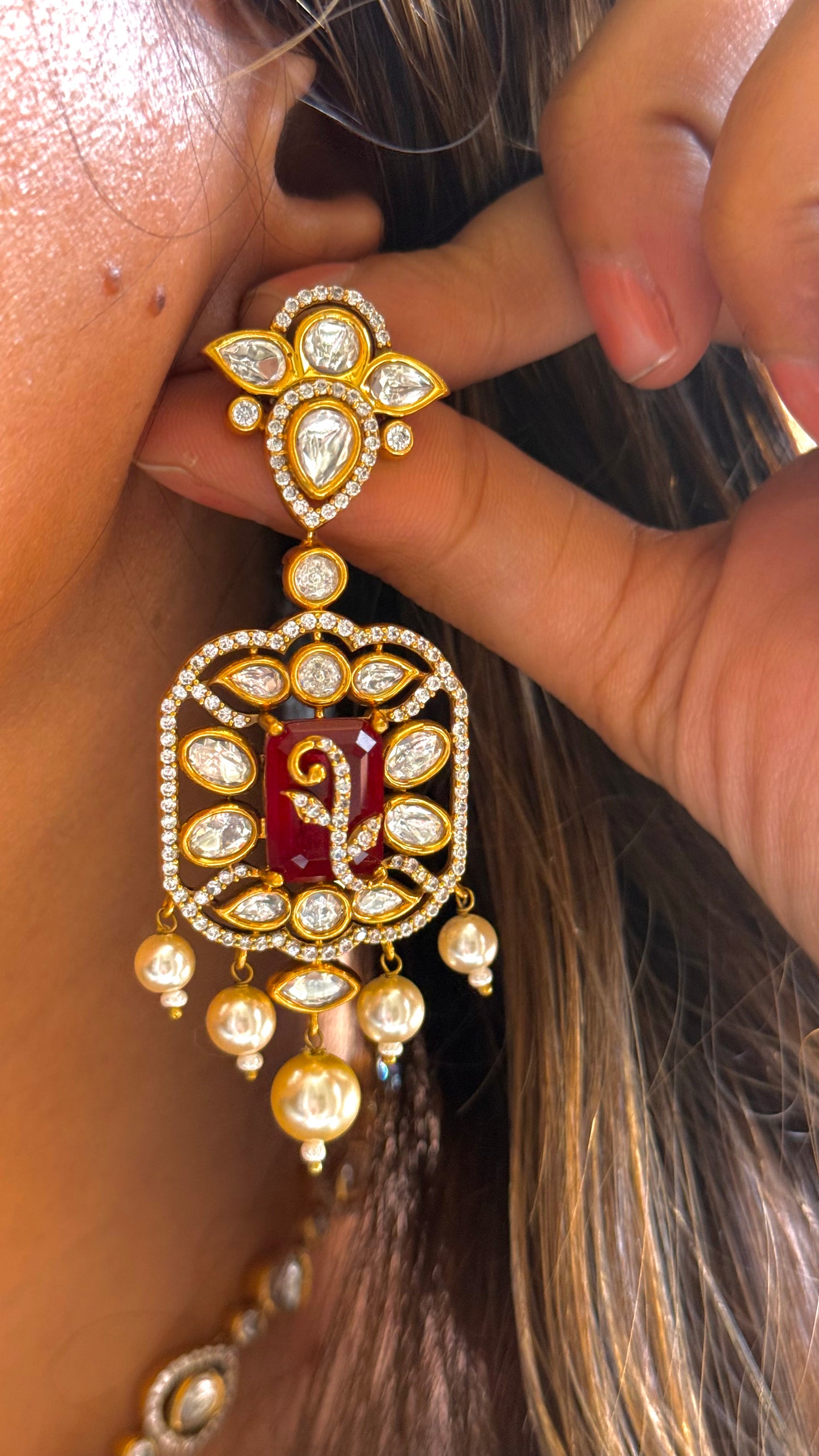 Ruby dual polish Necklace with designer pendant