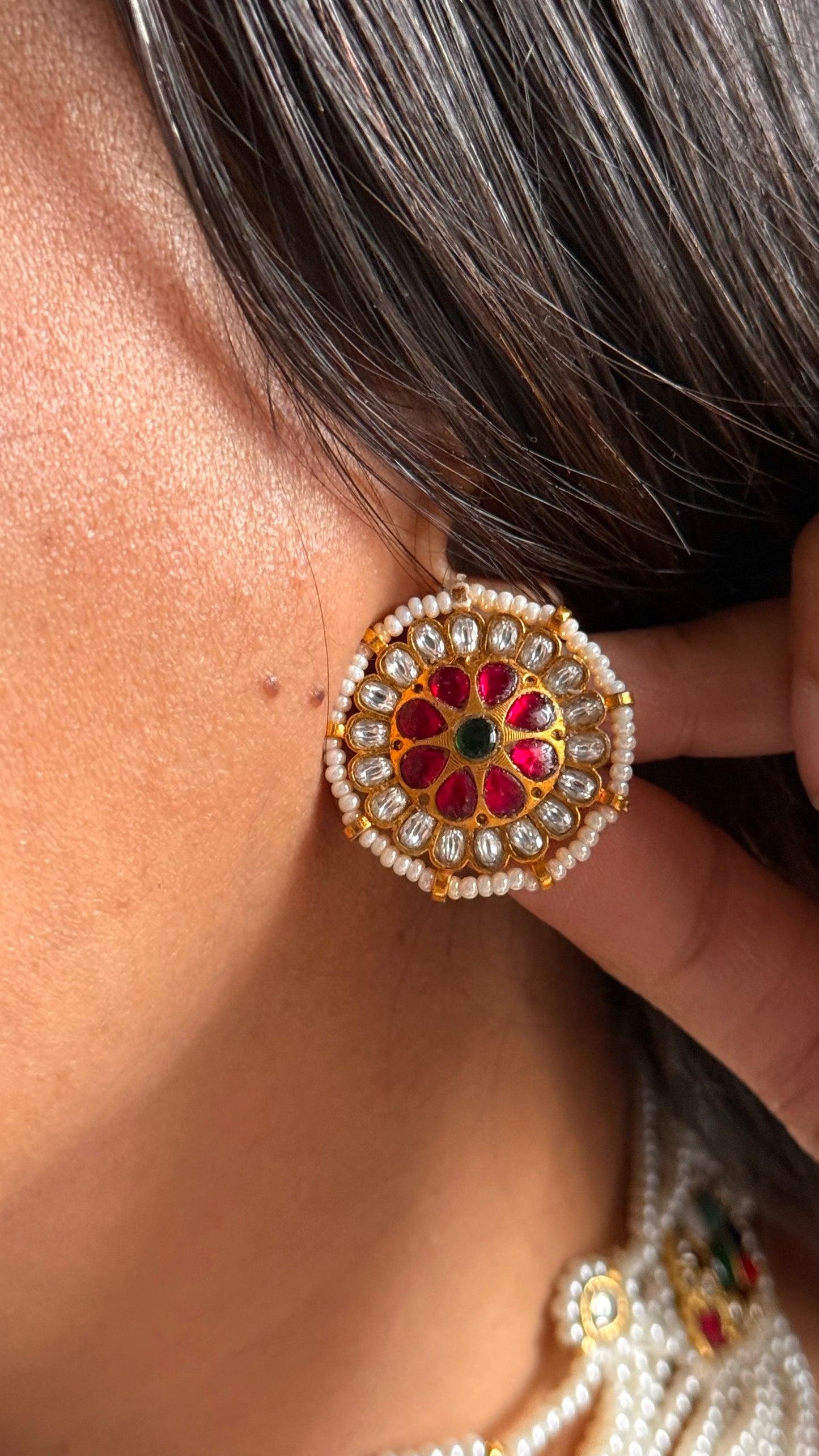 Designer pearl necklace with Pachi detailing