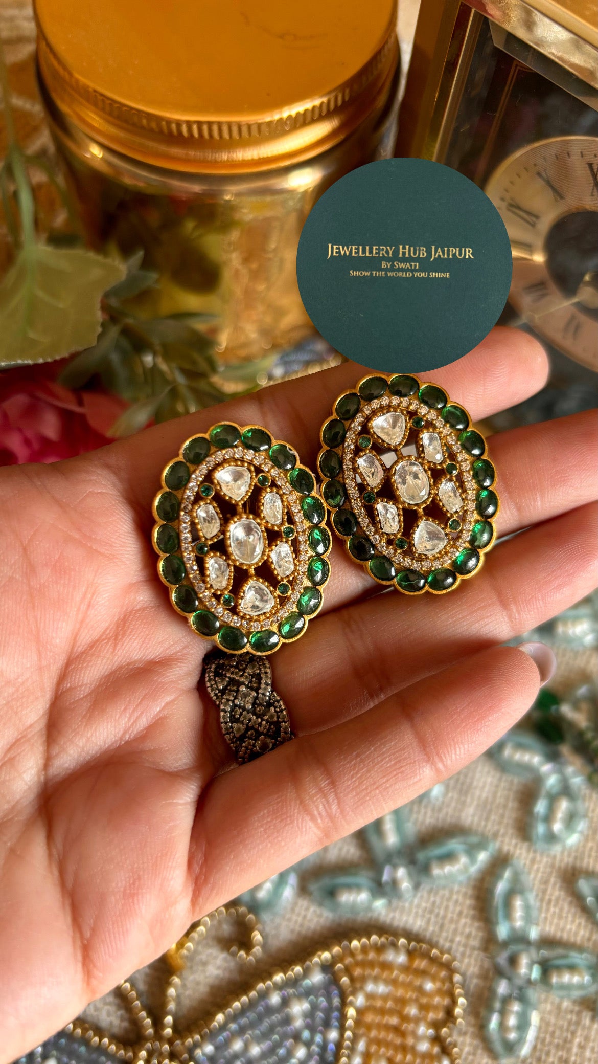 Emerald Moissanite choker with earrings