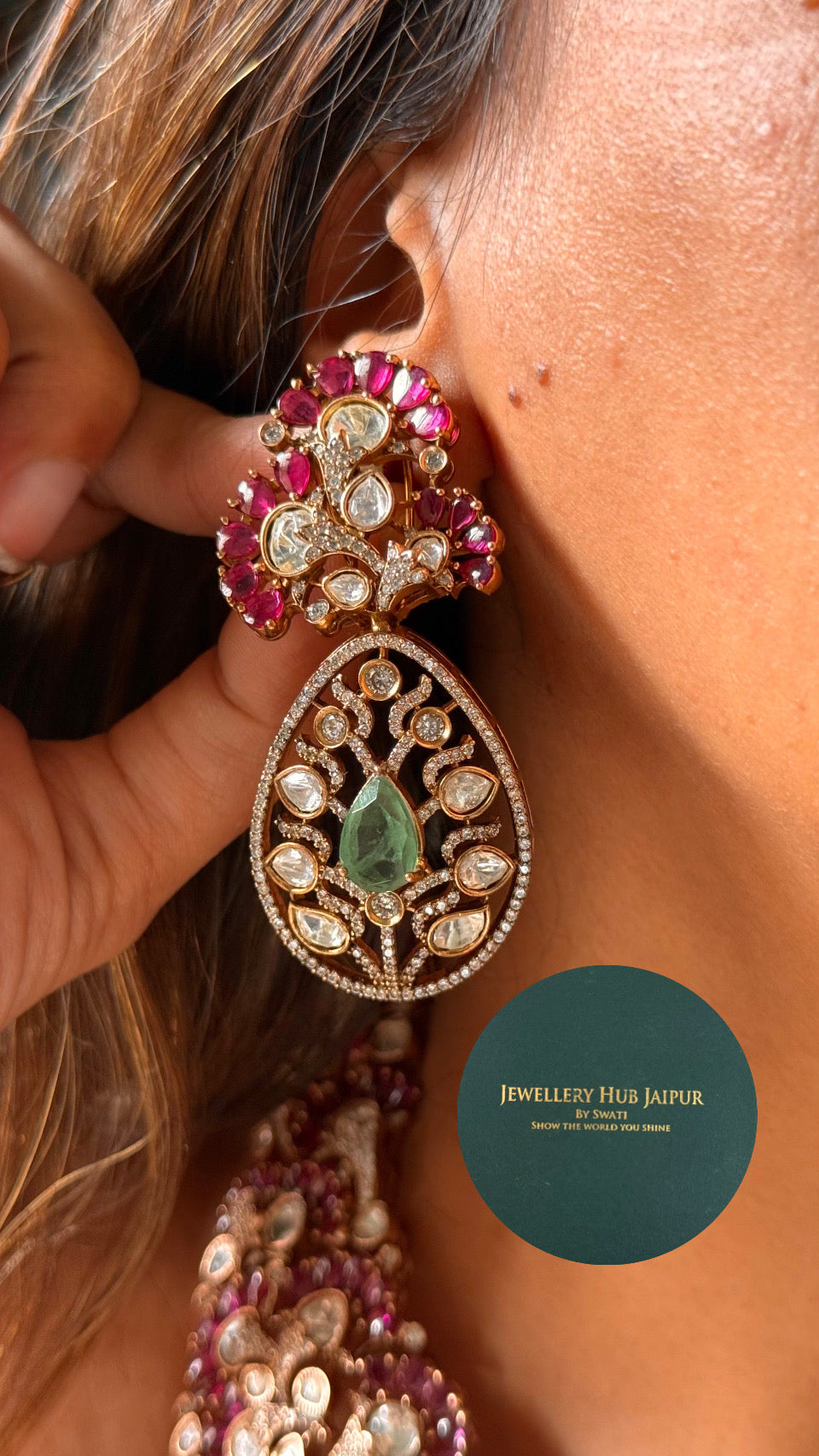 Ruby & moissanite with panna detailing designer collar necklace