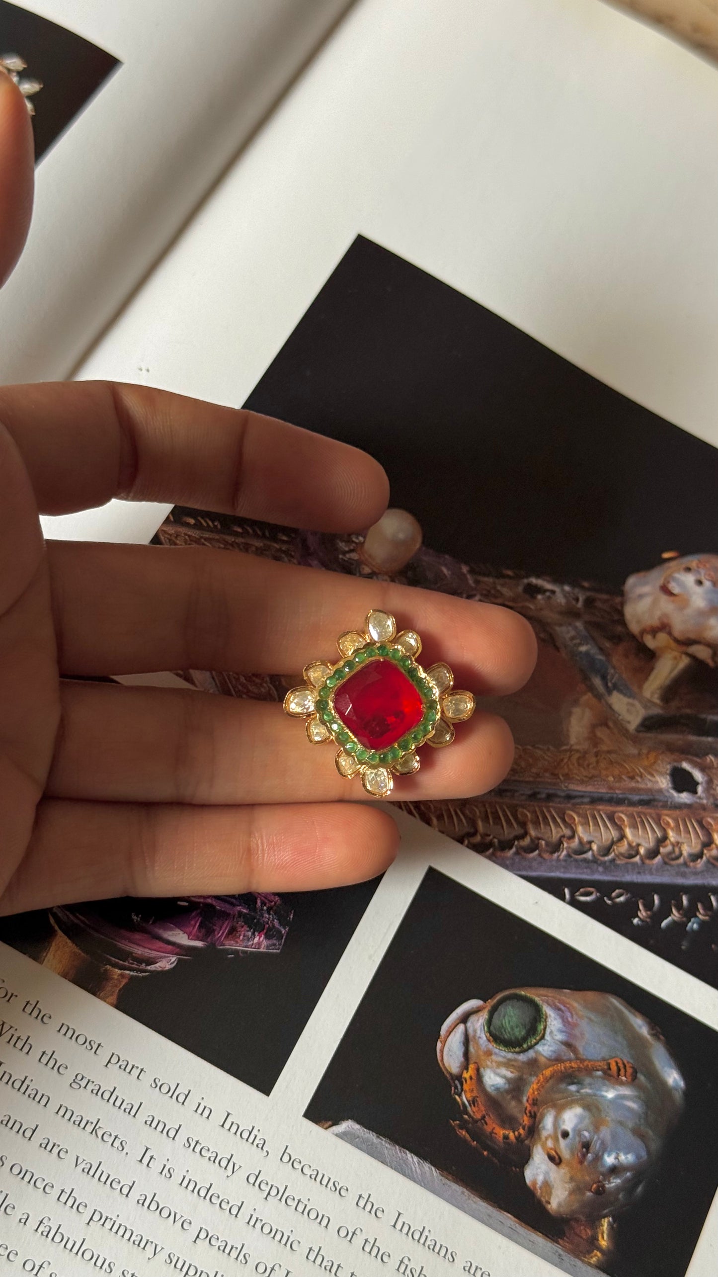 Ruby & emerald diamond polki ring