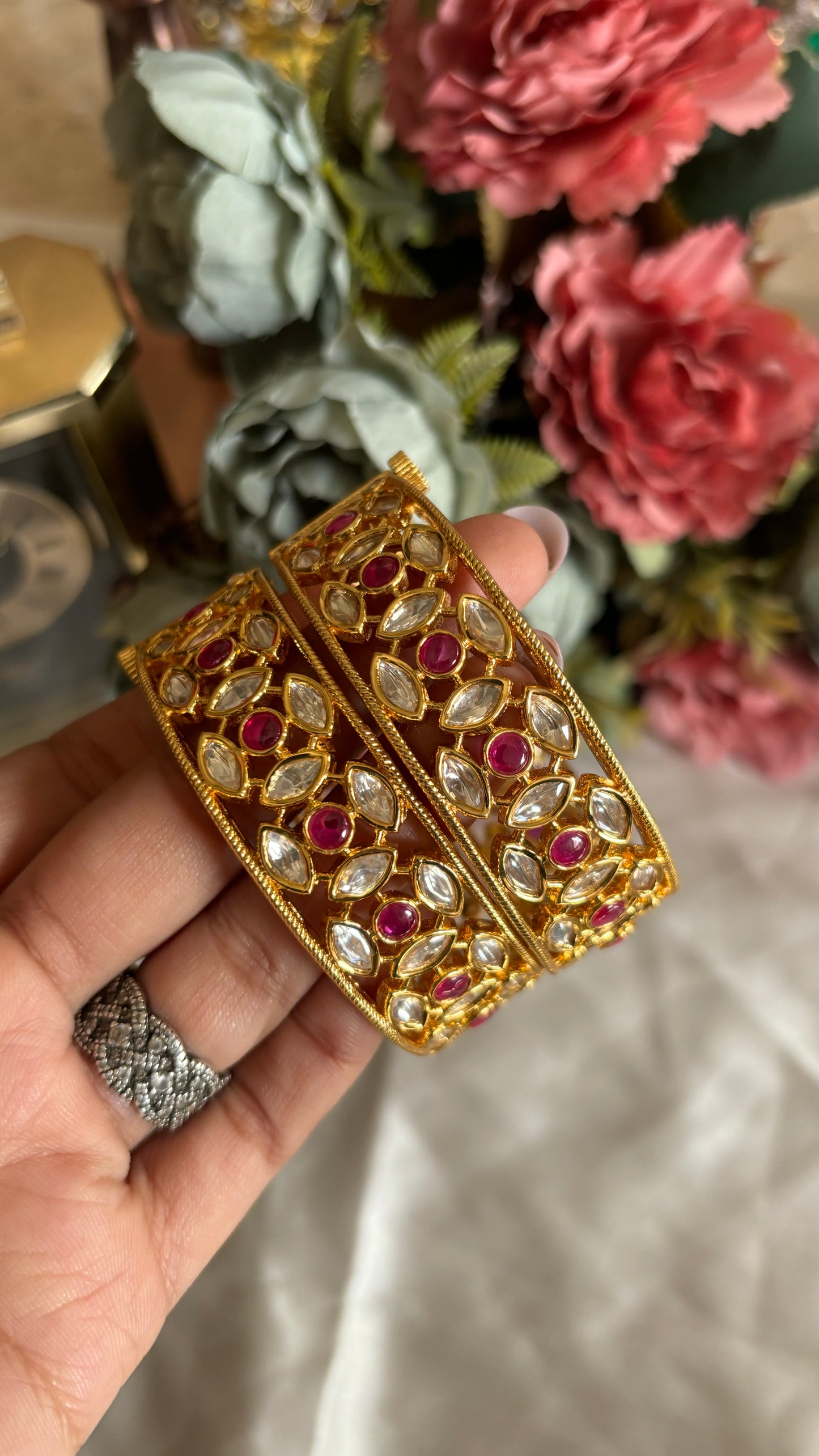 Ruby moissante polki bangles