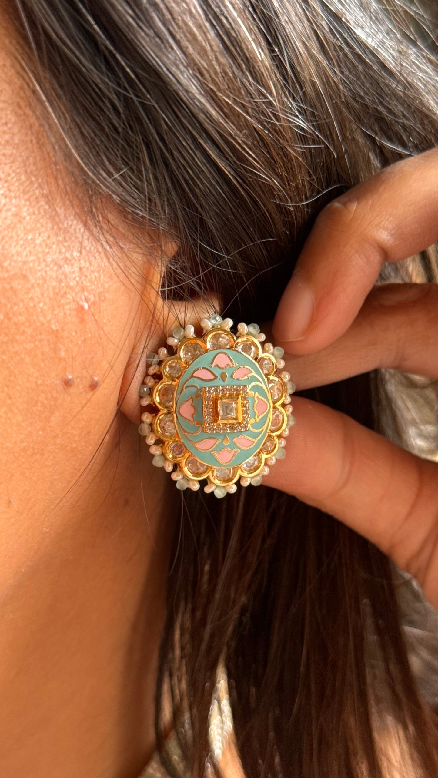 Firoza & pink meenakari heritage choker
