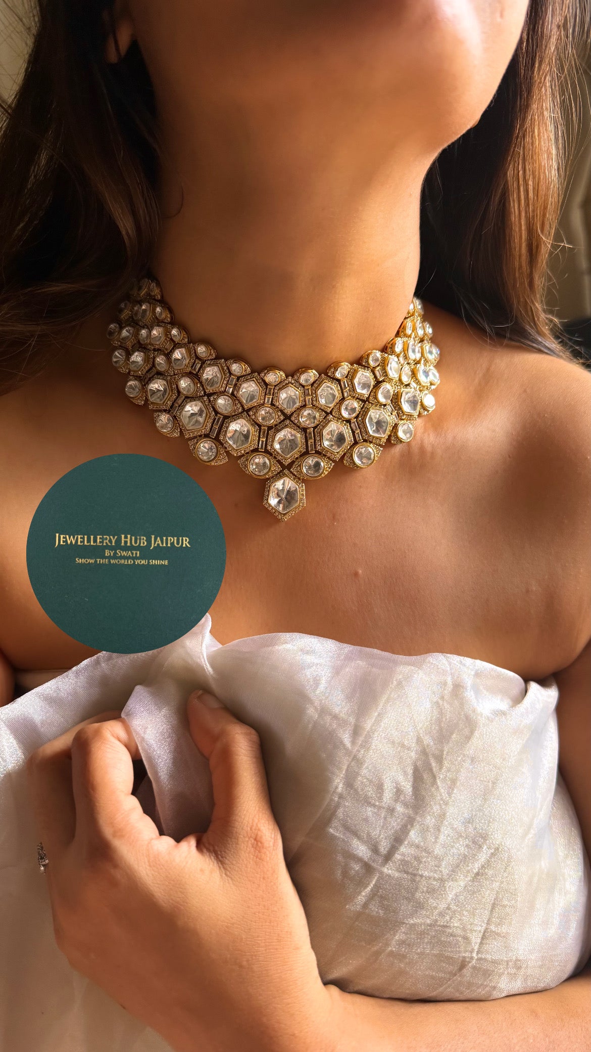 Moissanite uncut polki designer choker set