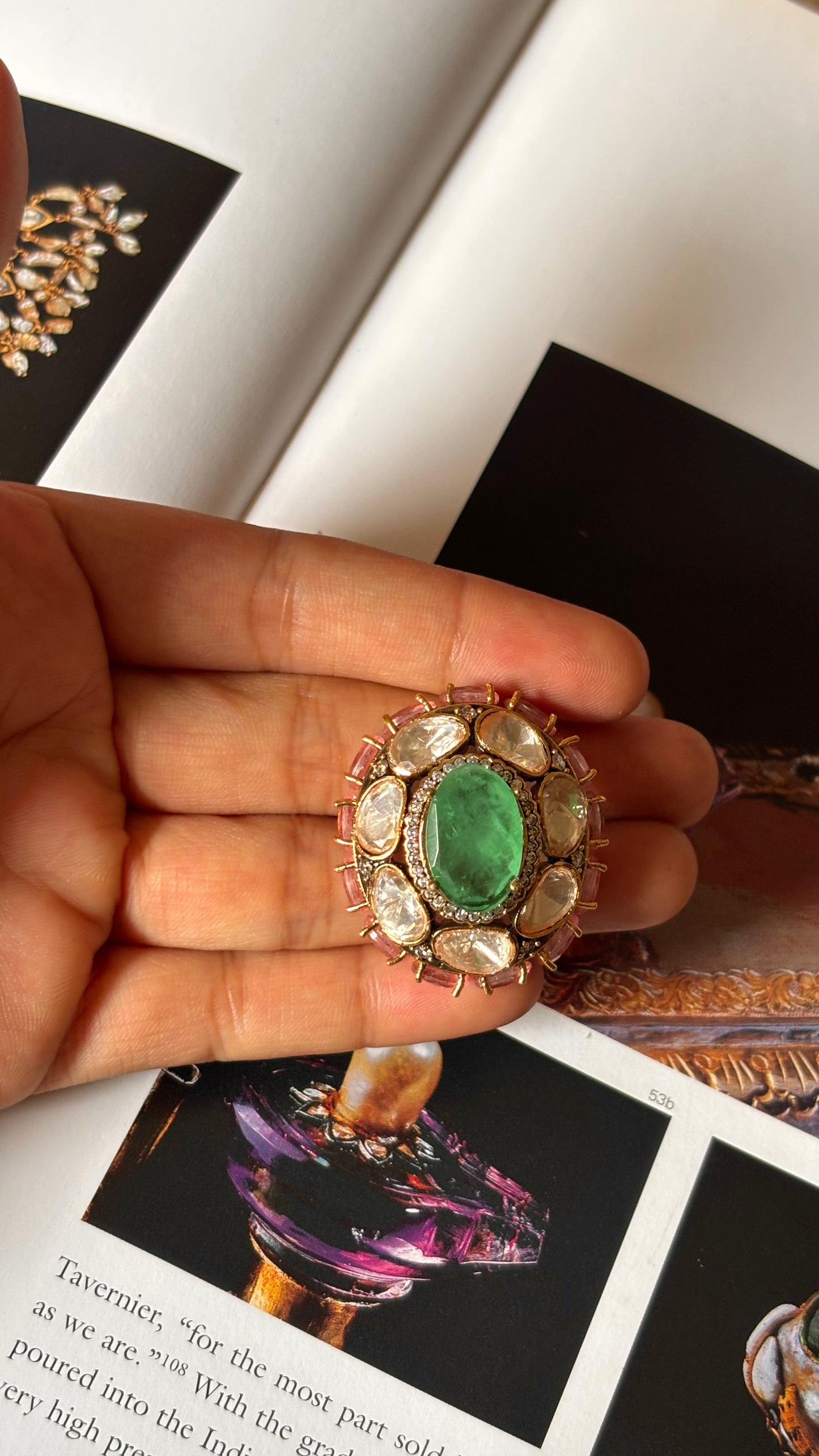 Mint pink peeli polki ring