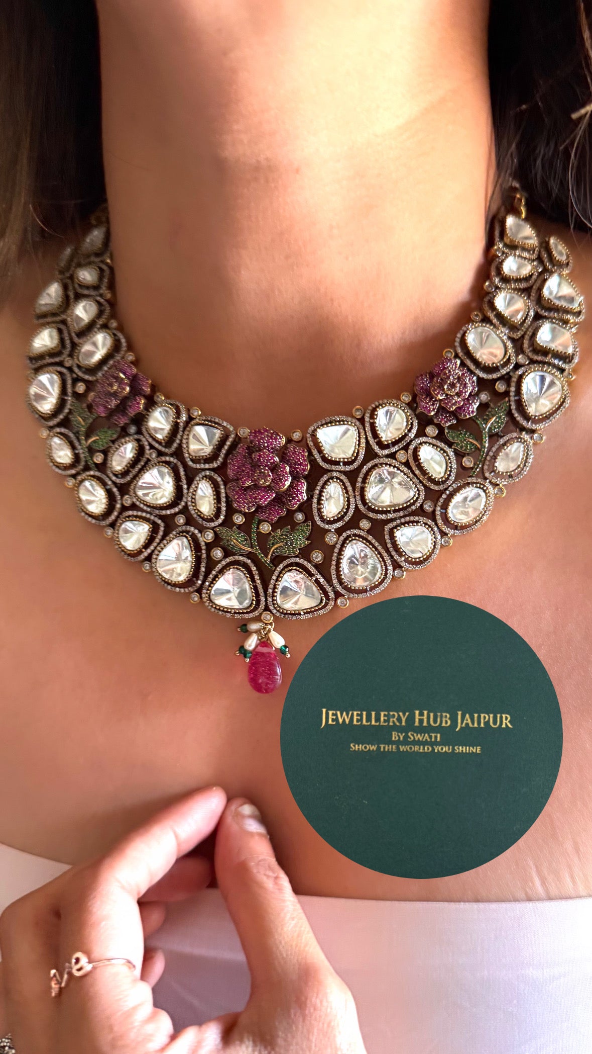 Ruby Rose moissanite polki victorian designer collar set