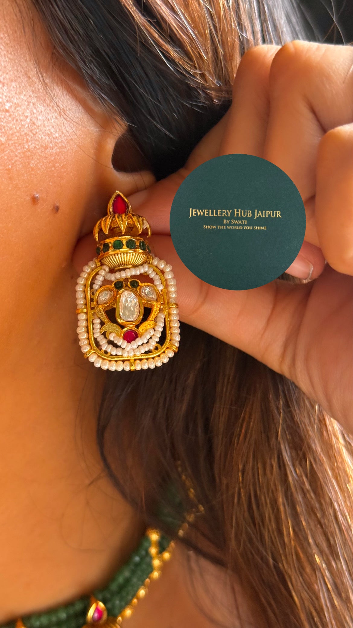 Rani pink & emerald designed kalash real moissanite choker set