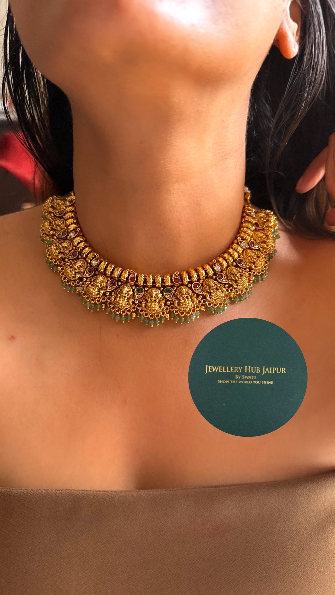 Goddess laxmi ruby design temple collar set