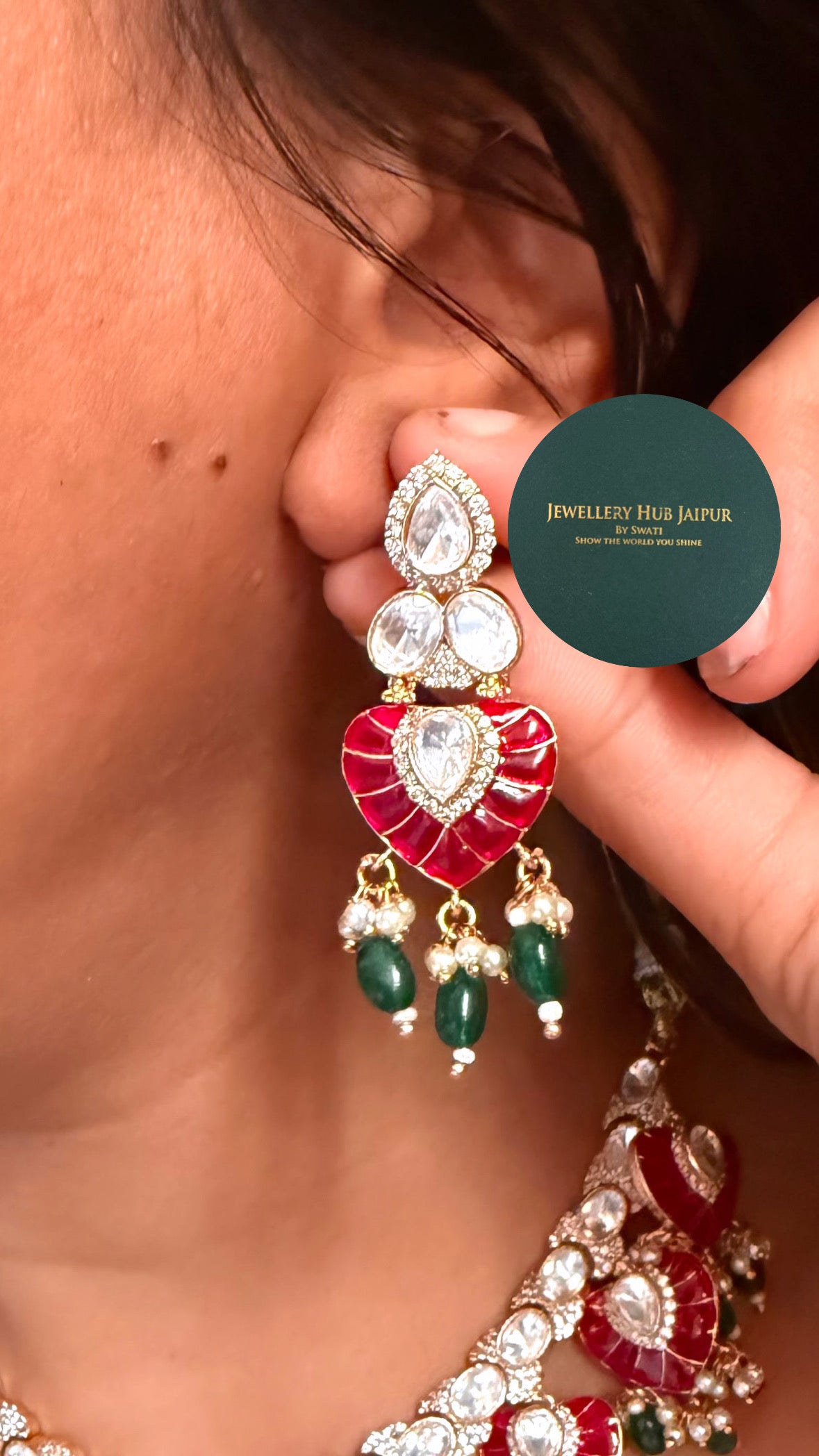 Rani pink & dark emerald katdana Moissanite collar necklace