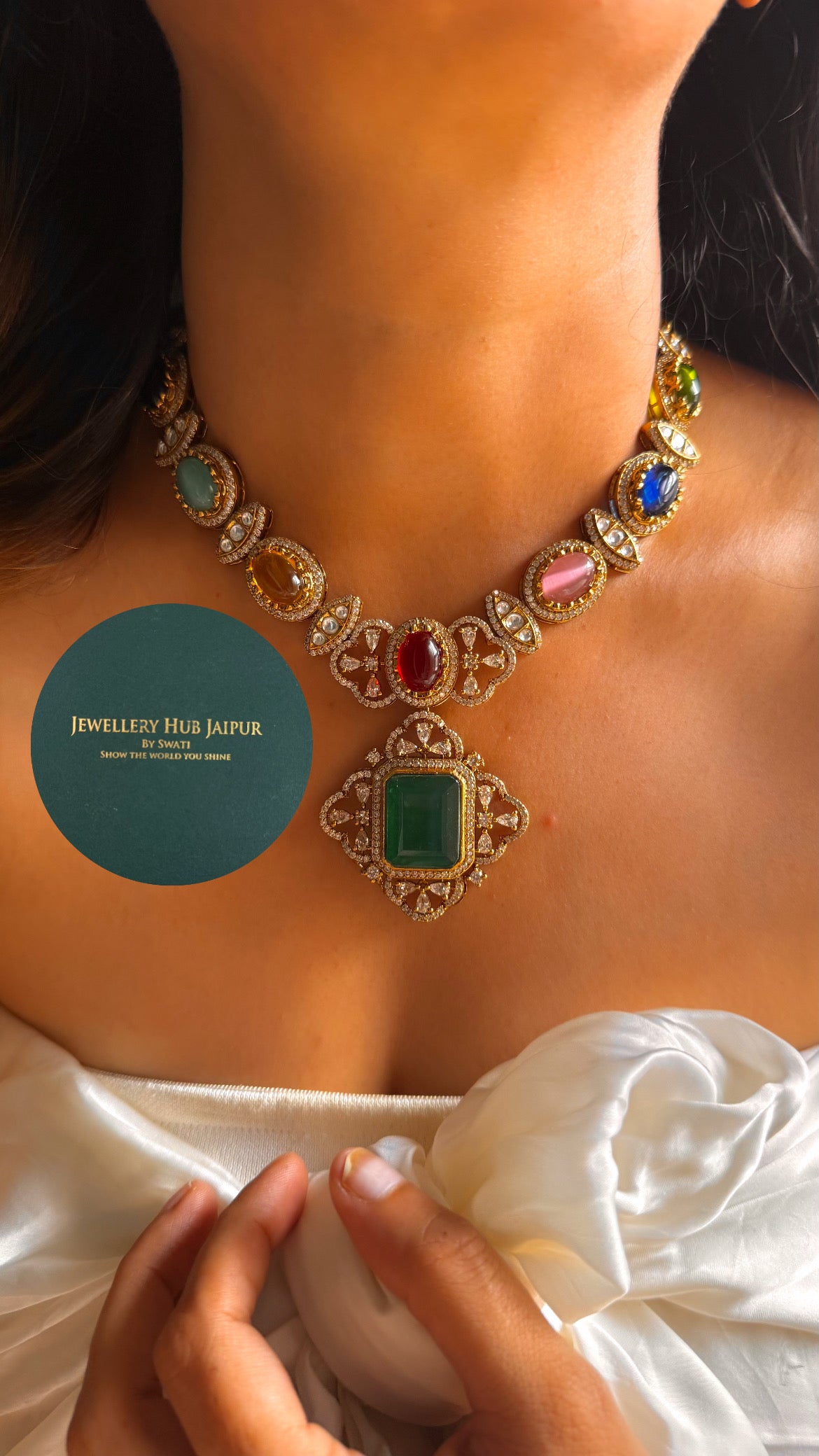 Navratna doublet moissanite cocktail collar set