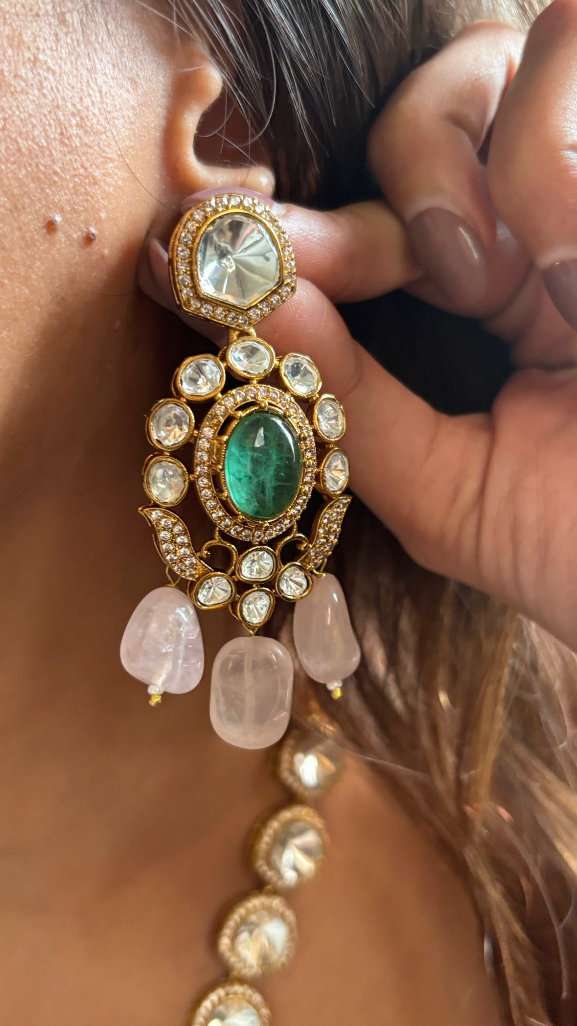 Designer uncut polki mint necklace