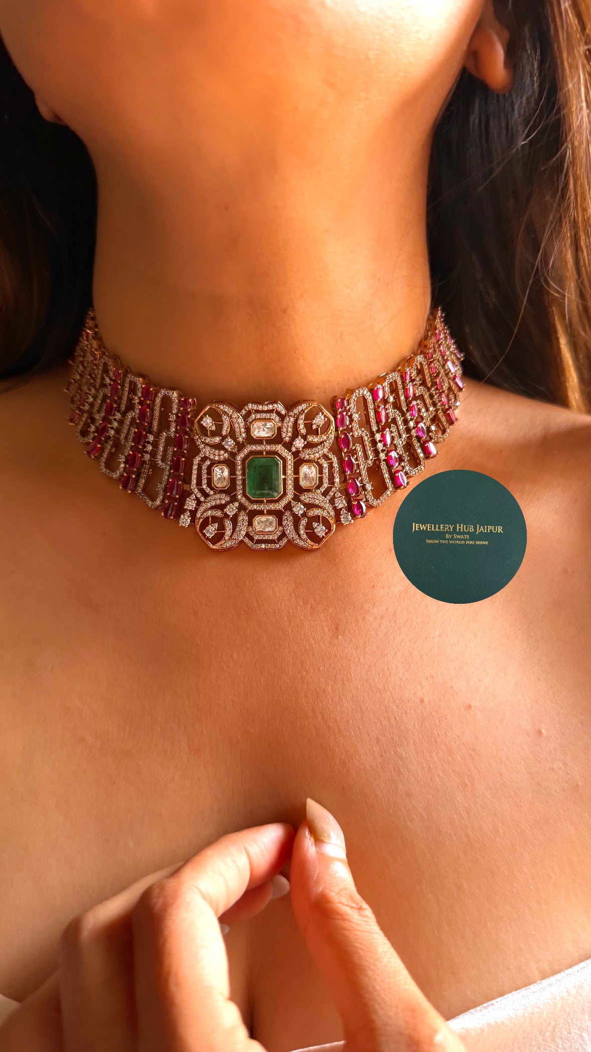Regal mint doublet & rani pink Heritage Choker set