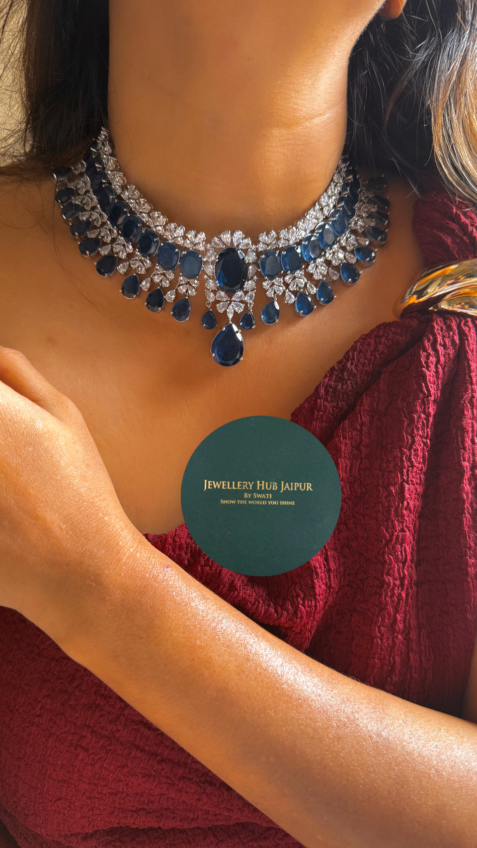 Sapphire cz diamond necklace set 