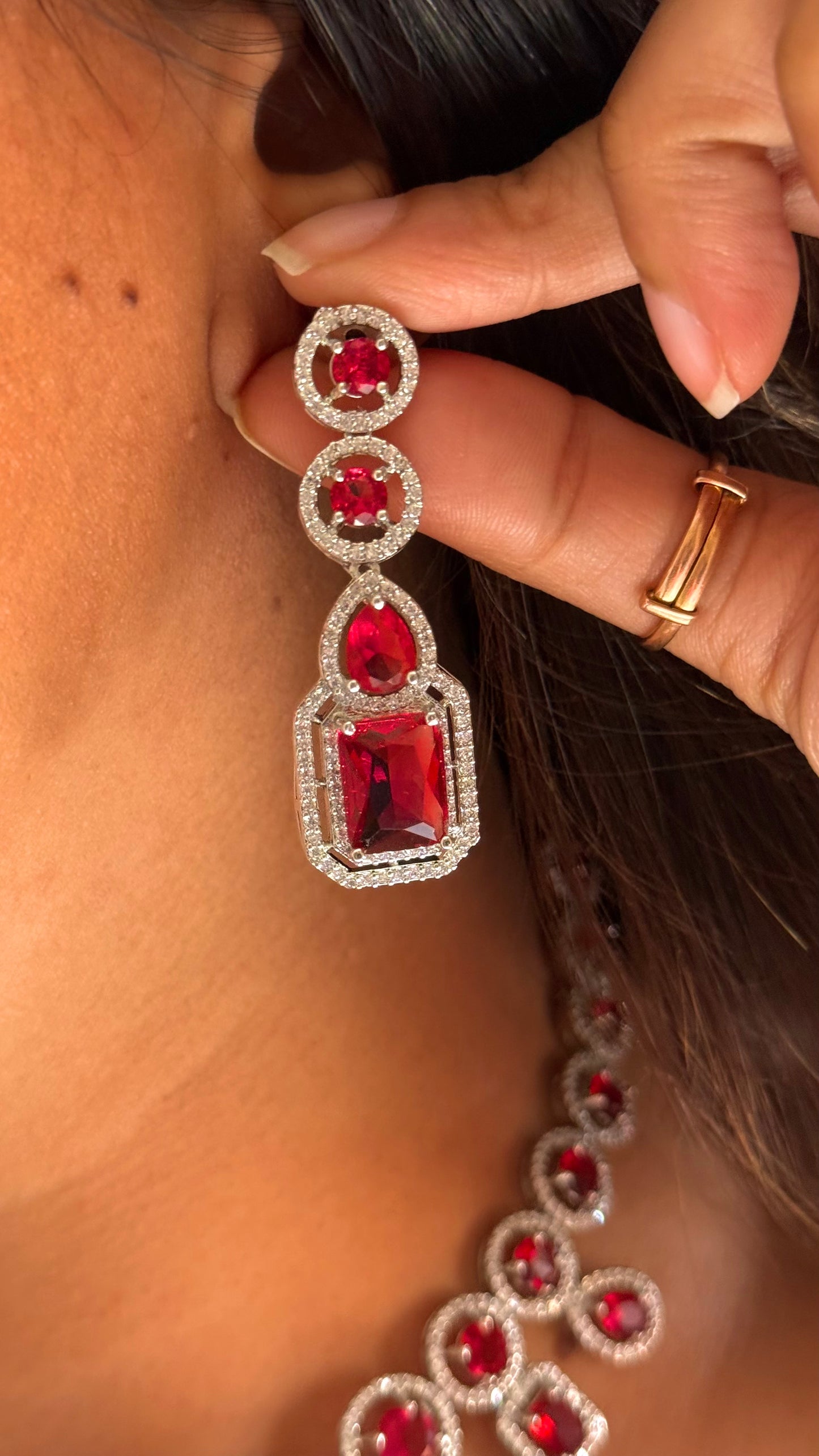 Ruby diamond dual line necklace