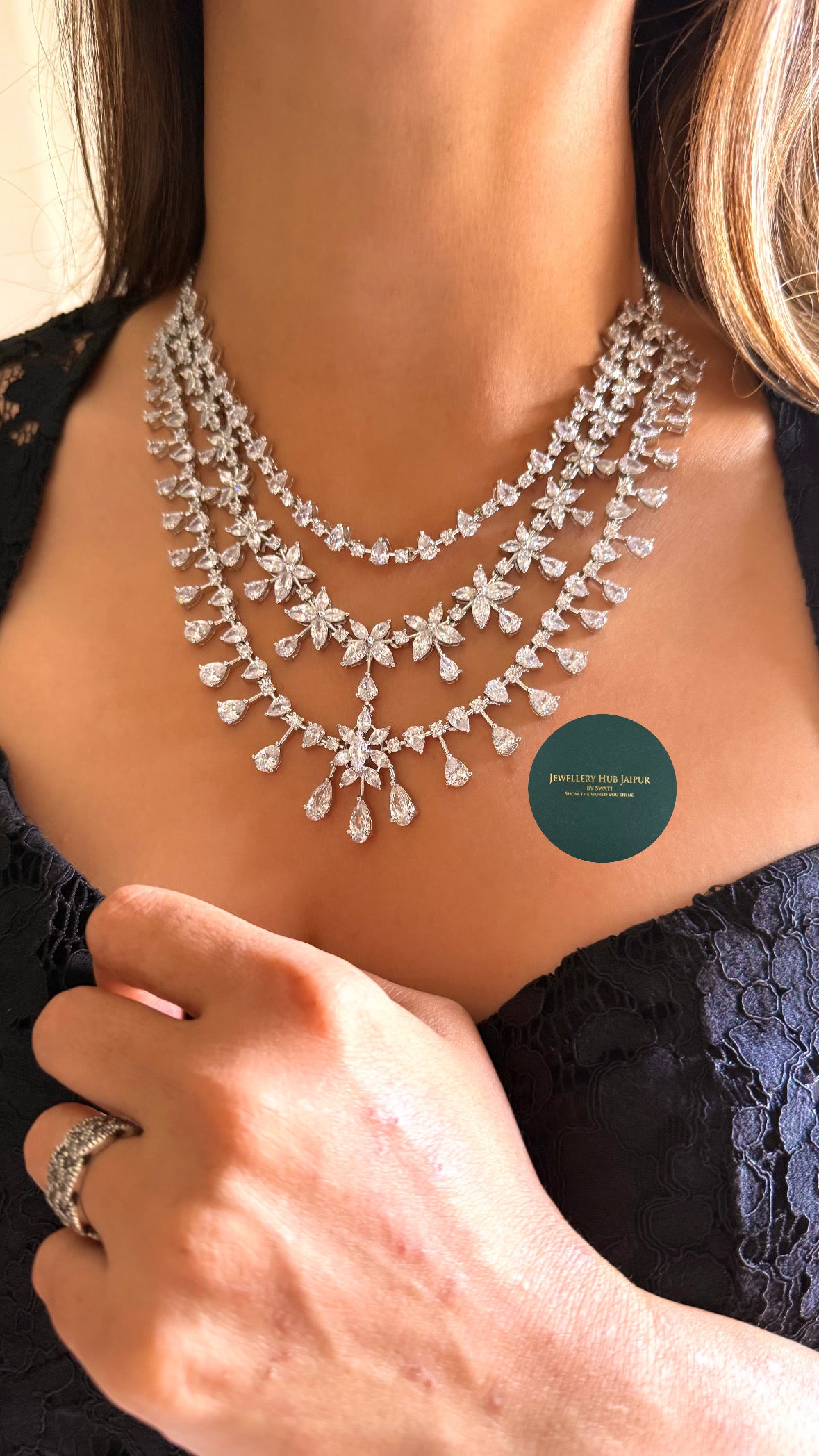 Surbhi Triple layer flower diamond necklace