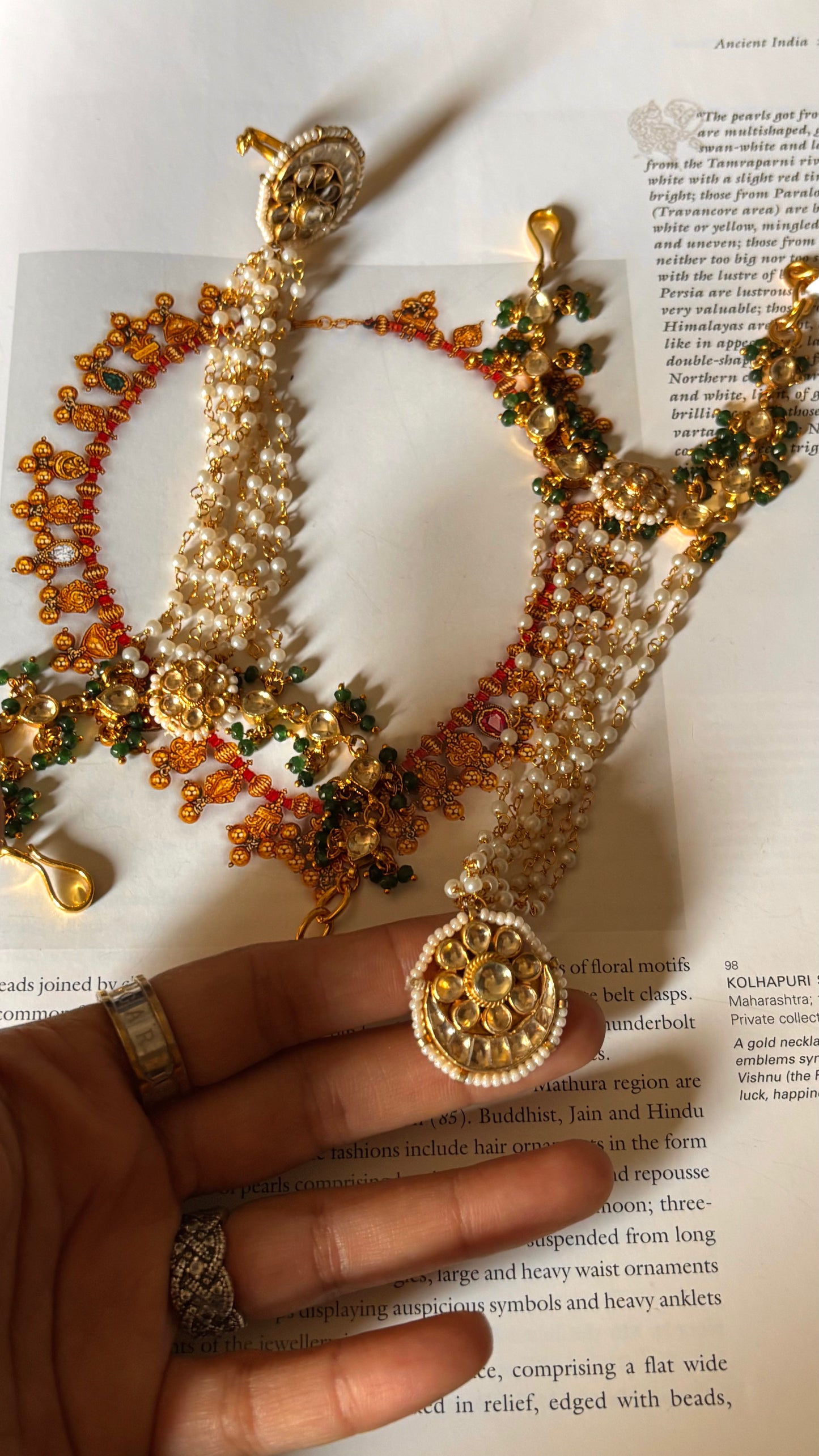 Paachi Kundan emerald with pearl Hathphool